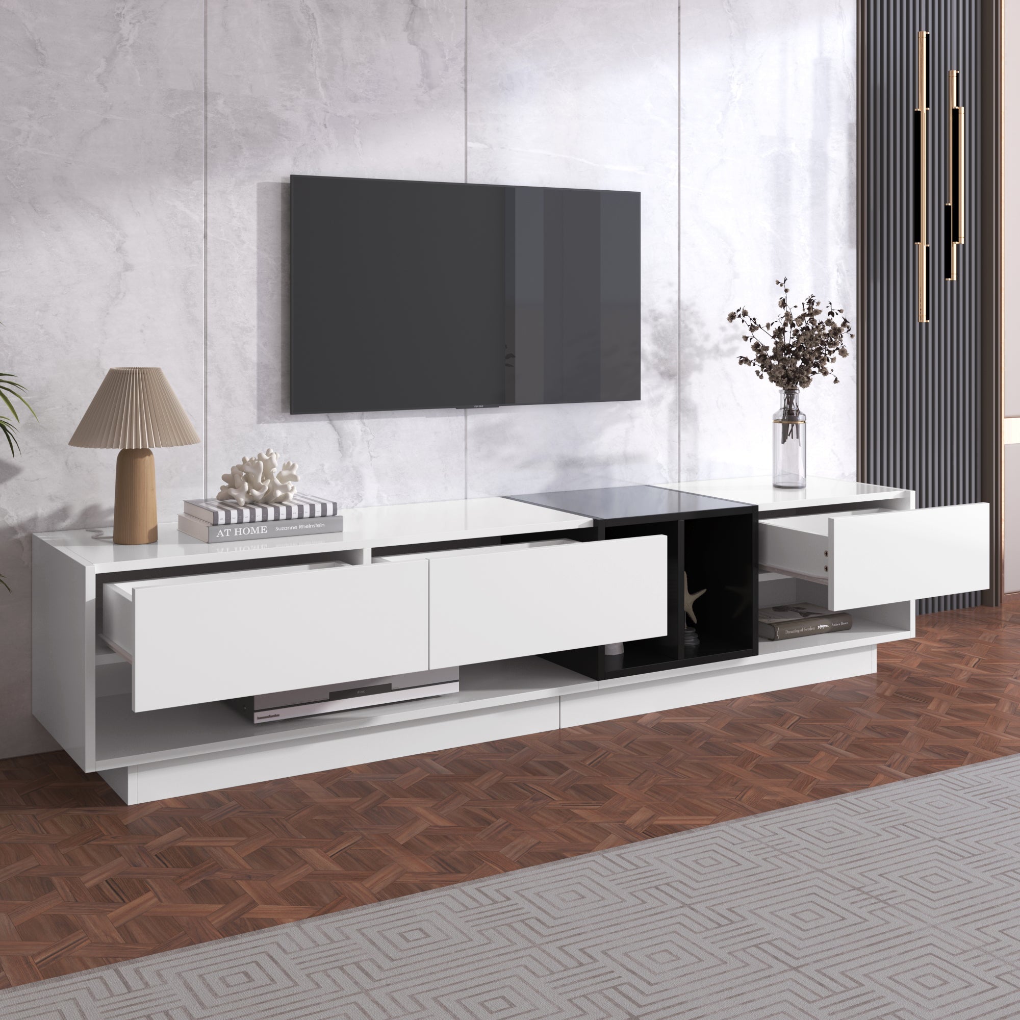 Logidon TV-meubel hoogglans wit zwart colourblock design