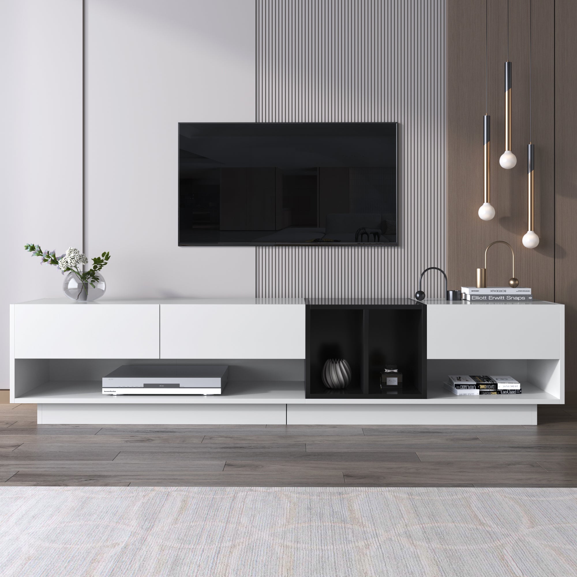 Logidon TV-meubel hoogglans wit zwart colourblock design