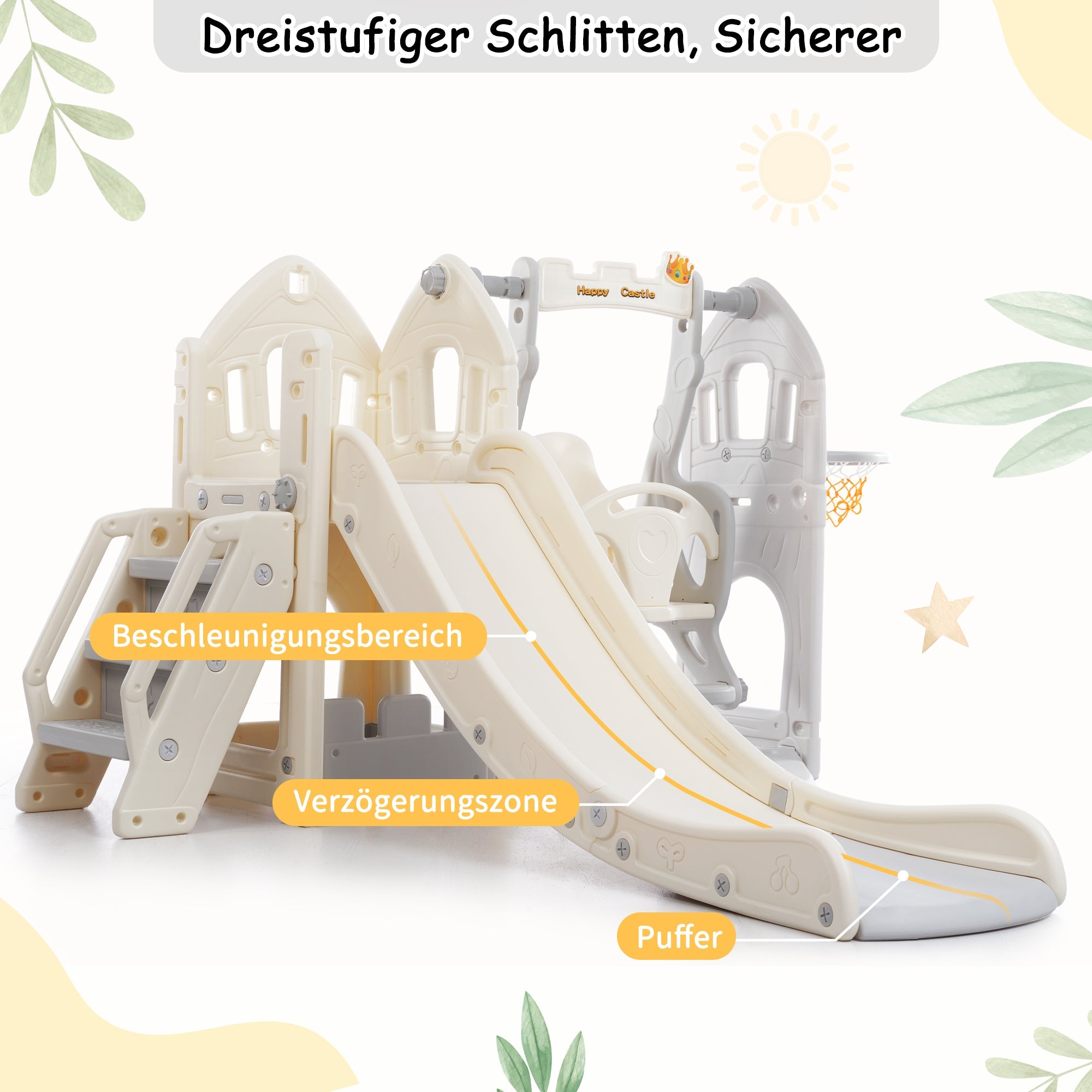 Logidon Kinderglijbaanset met schommel 5-in-1 Antiekgrijs Binnen