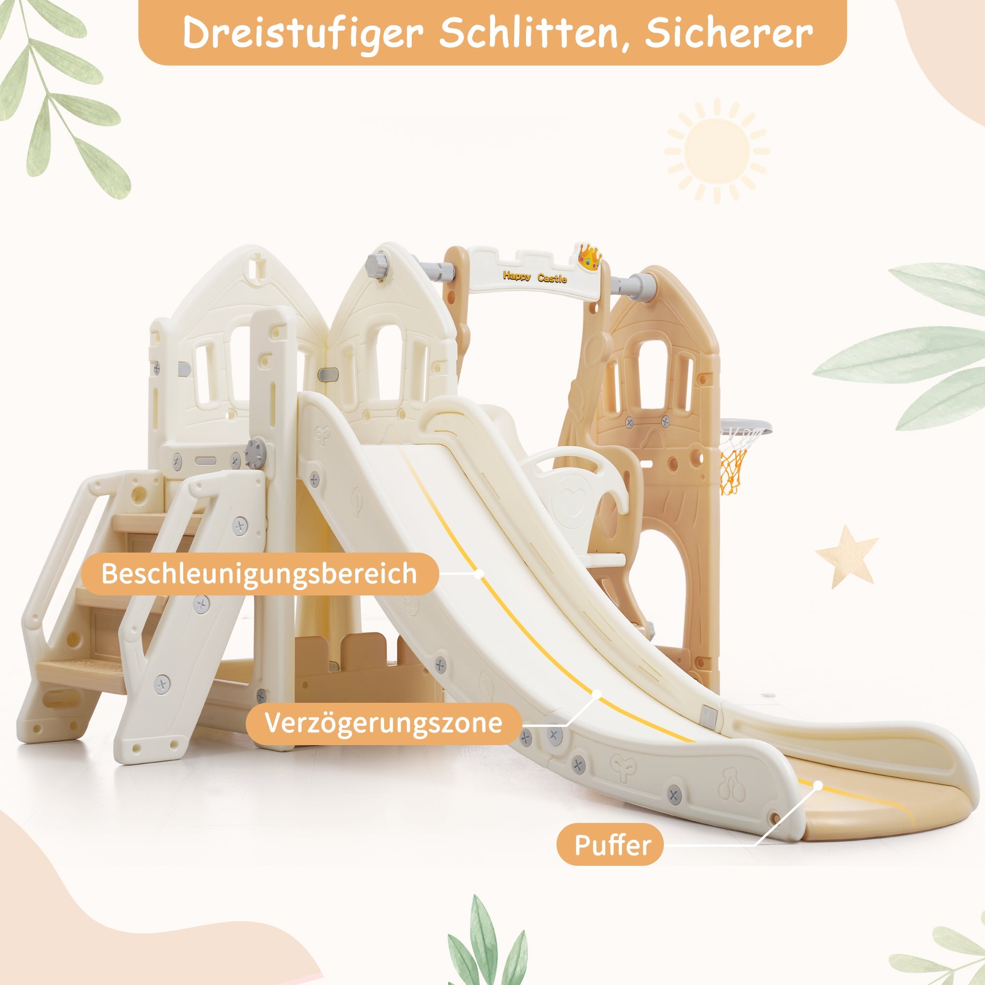 Logidon 5-in-1 kinderglijbaanset bruin wit indoorplezier