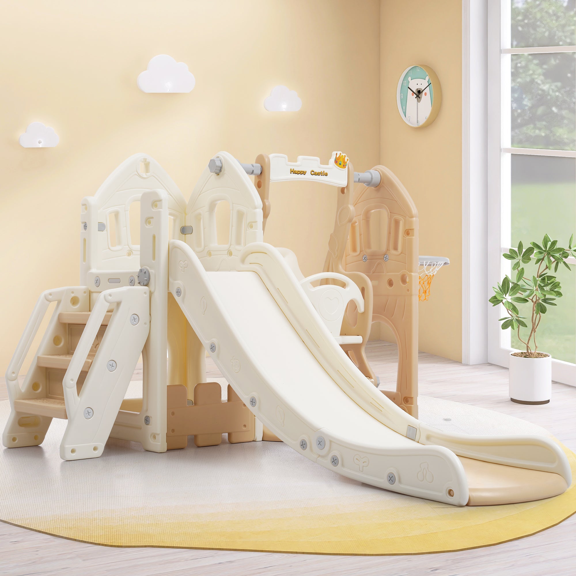 Logidon 5-in-1 kinderglijbaanset bruin wit indoorplezier
