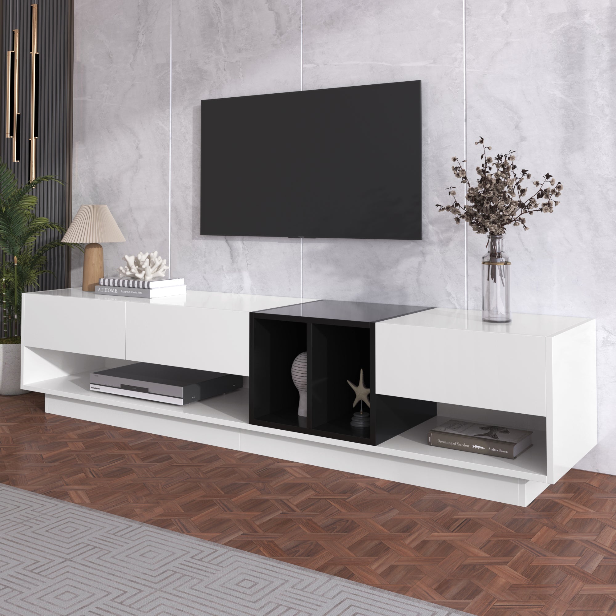 Logidon TV-meubel hoogglans wit zwart colourblock design