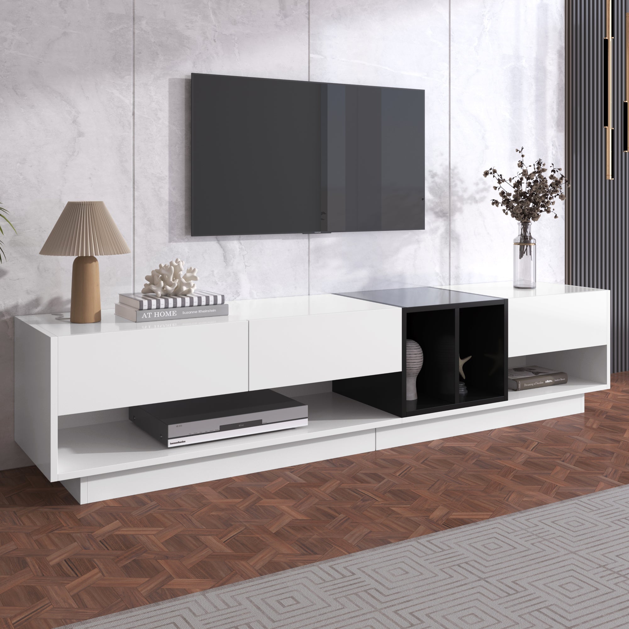Logidon TV-meubel hoogglans wit zwart colourblock design