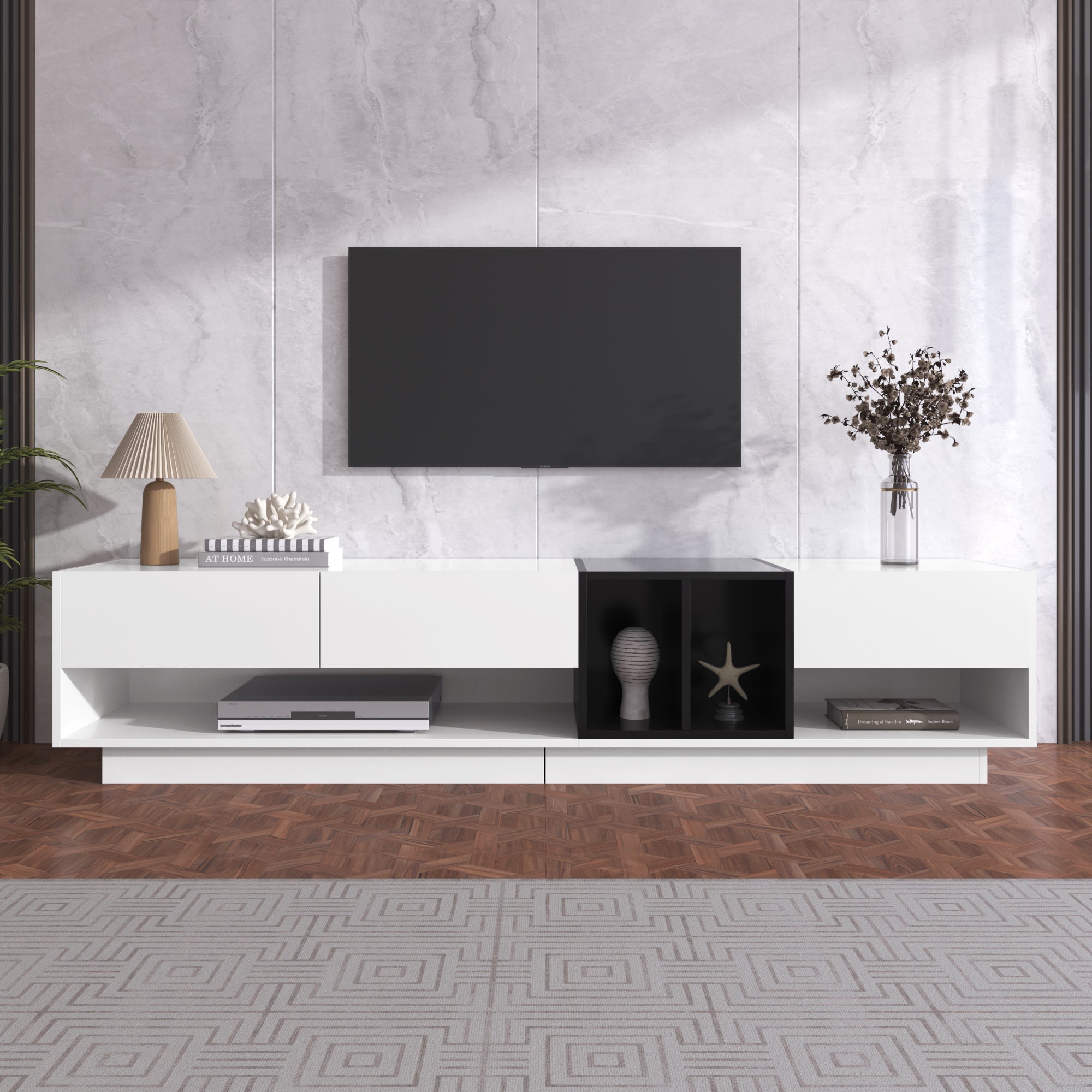 Logidon TV-meubel hoogglans wit zwart colourblock design