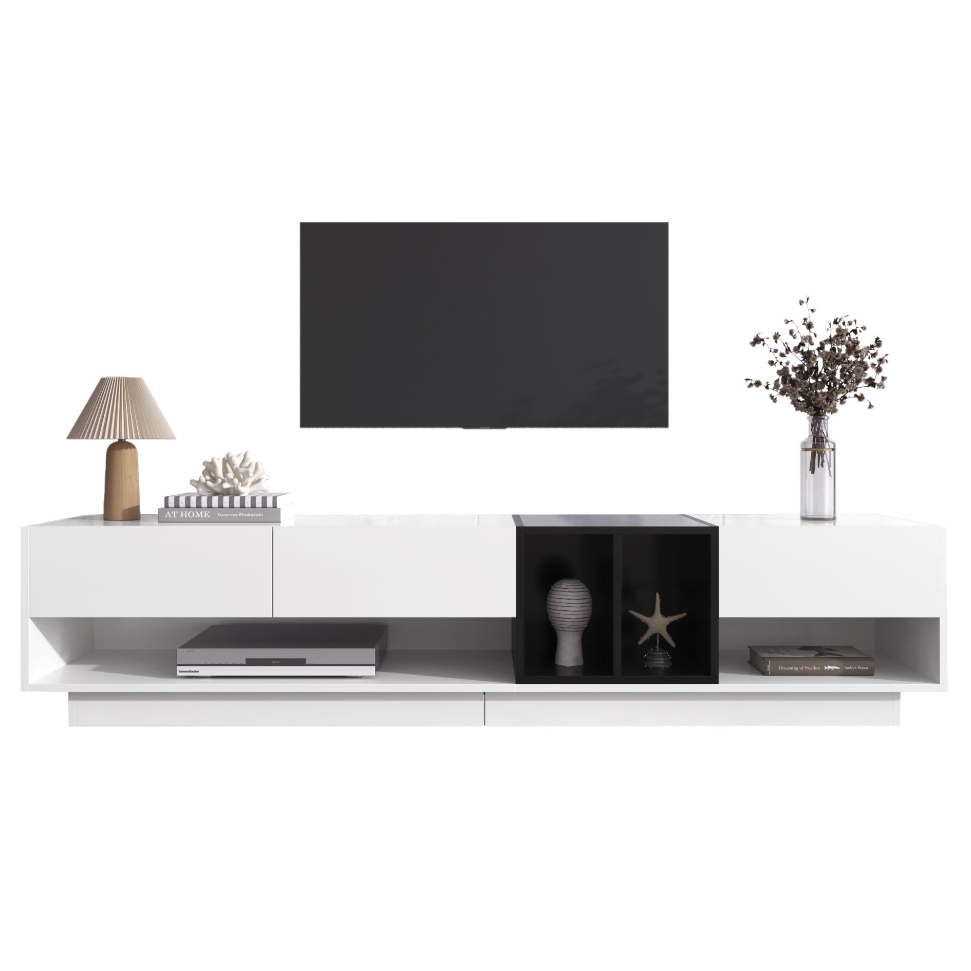 Logidon TV-meubel hoogglans wit zwart colourblock design