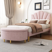 Logidon velvet upholstered bed 90x200 pink with height-adjustable headboard