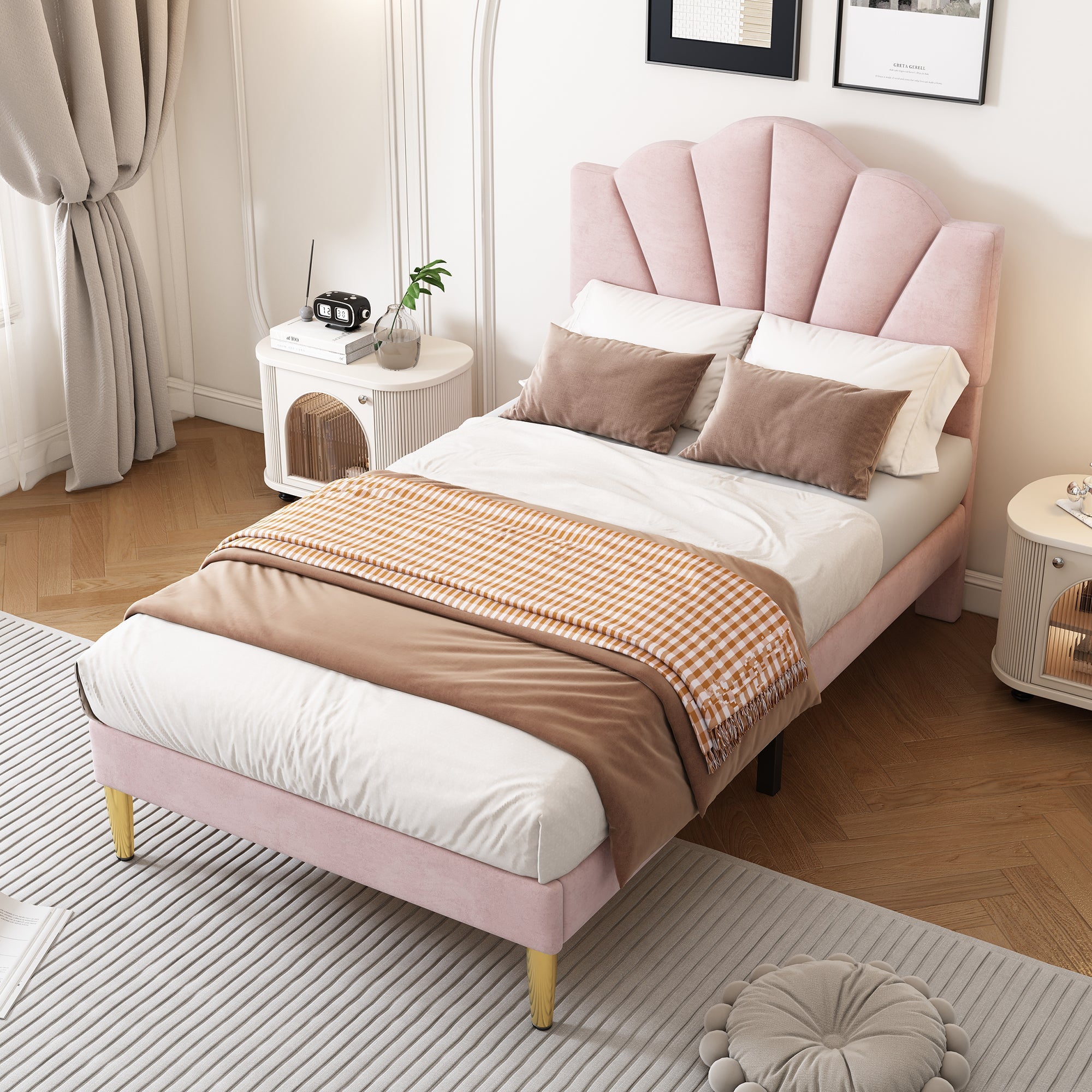 Logidon fluweel gestoffeerd bed 90x200 roze, verstelbaar hoofdeinde