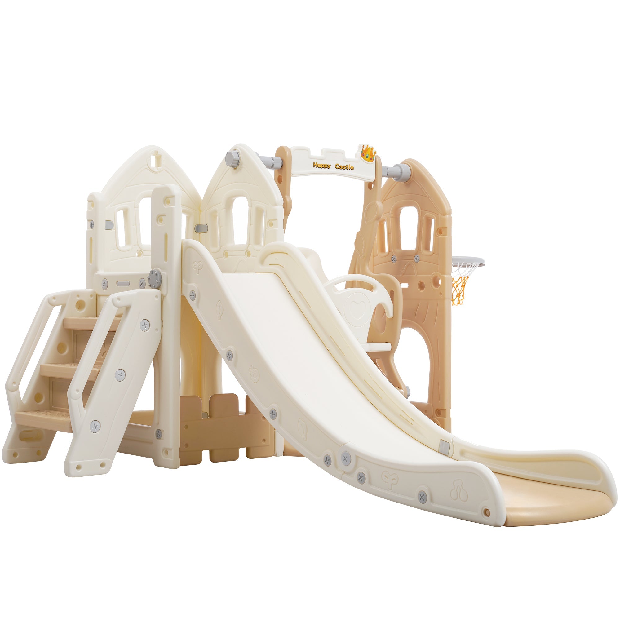 Logidon 5-in-1 kinderglijbaanset bruin wit indoorplezier