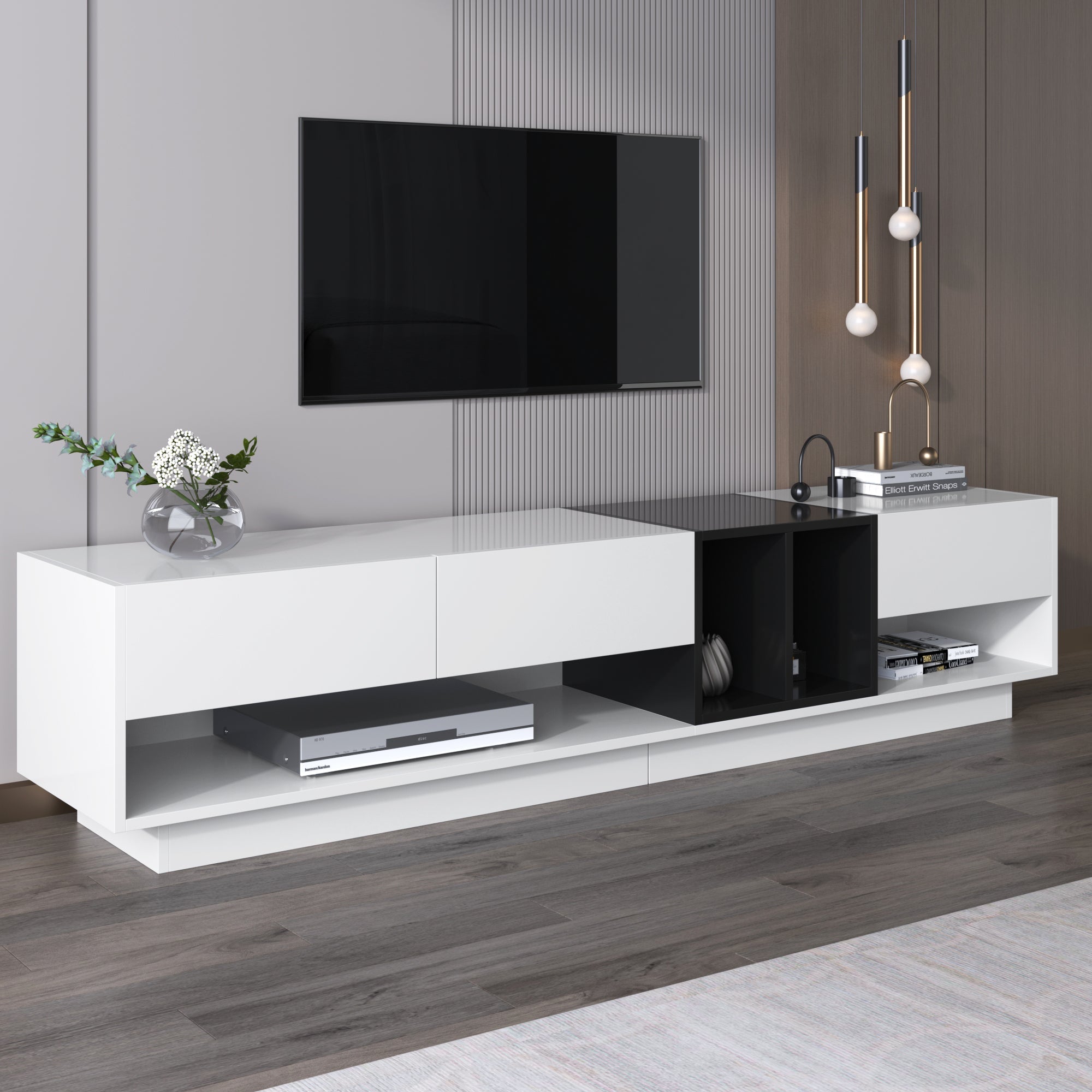 Logidon TV-meubel hoogglans wit zwart colourblock design