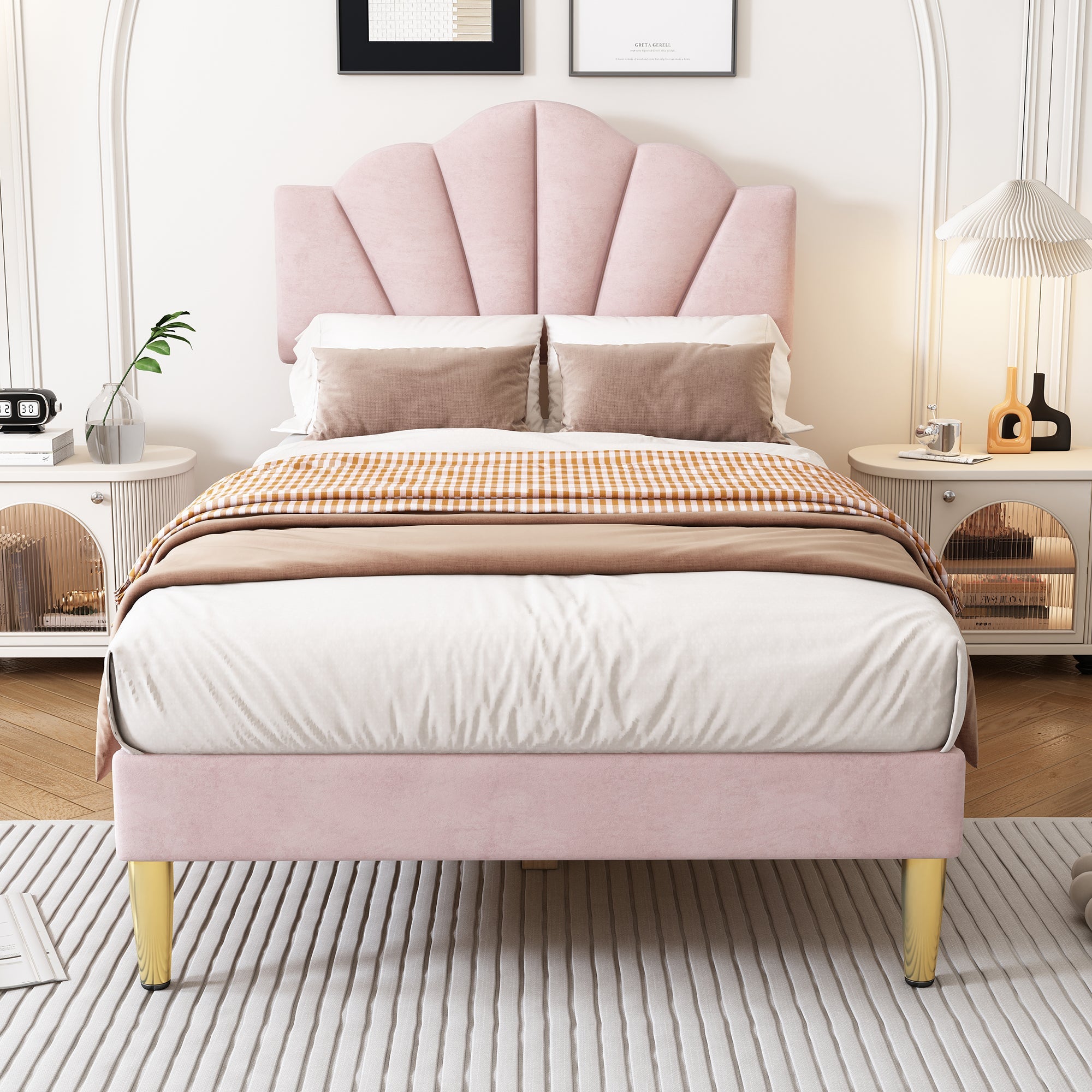 Logidon fluweel gestoffeerd bed 90x200 roze, verstelbaar hoofdeinde