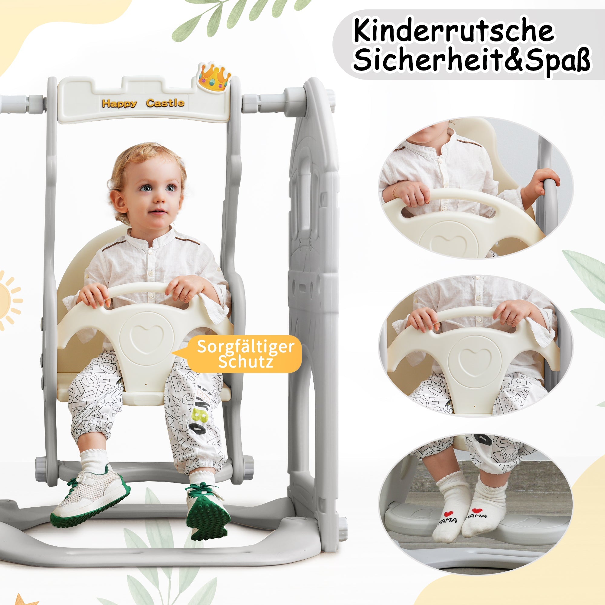 Logidon Kinderglijbaanset met schommel 5-in-1 Antiekgrijs Binnen