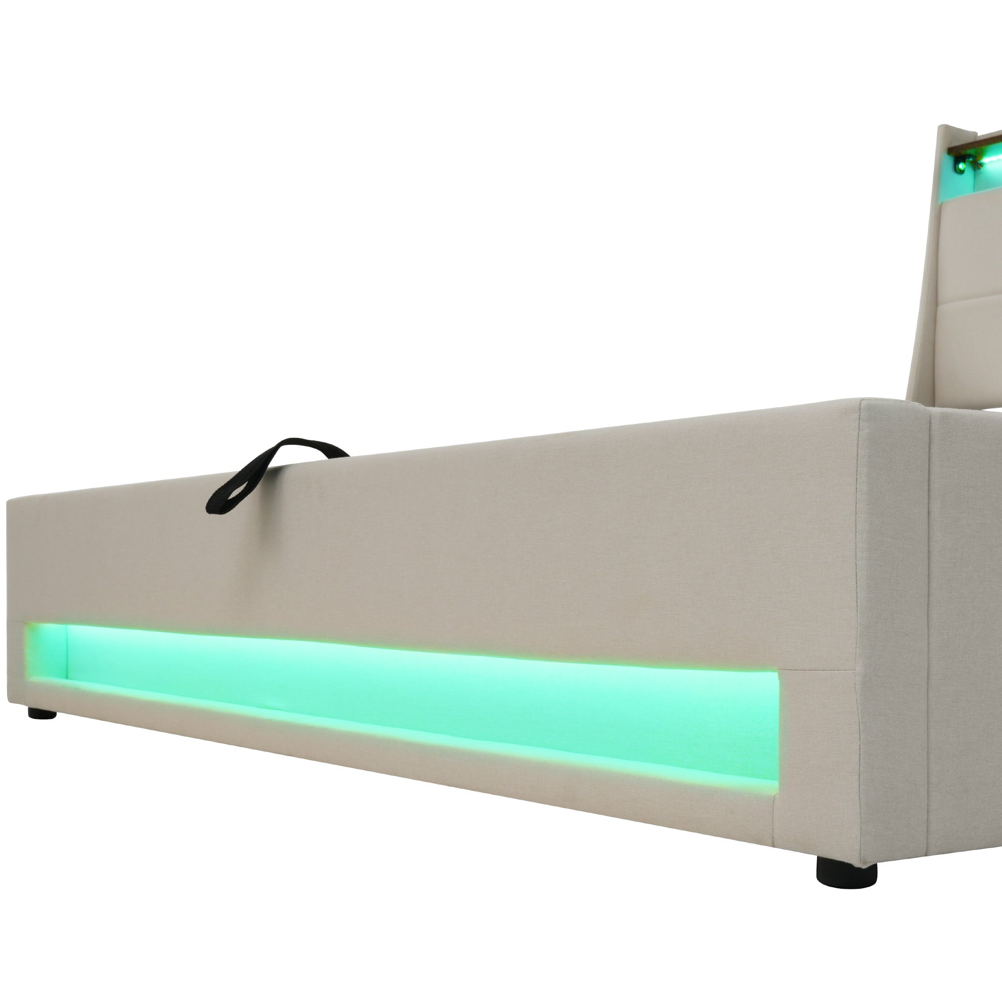 Logidon gestoffeerd bed 140x200 beige met USB LED metalen frame