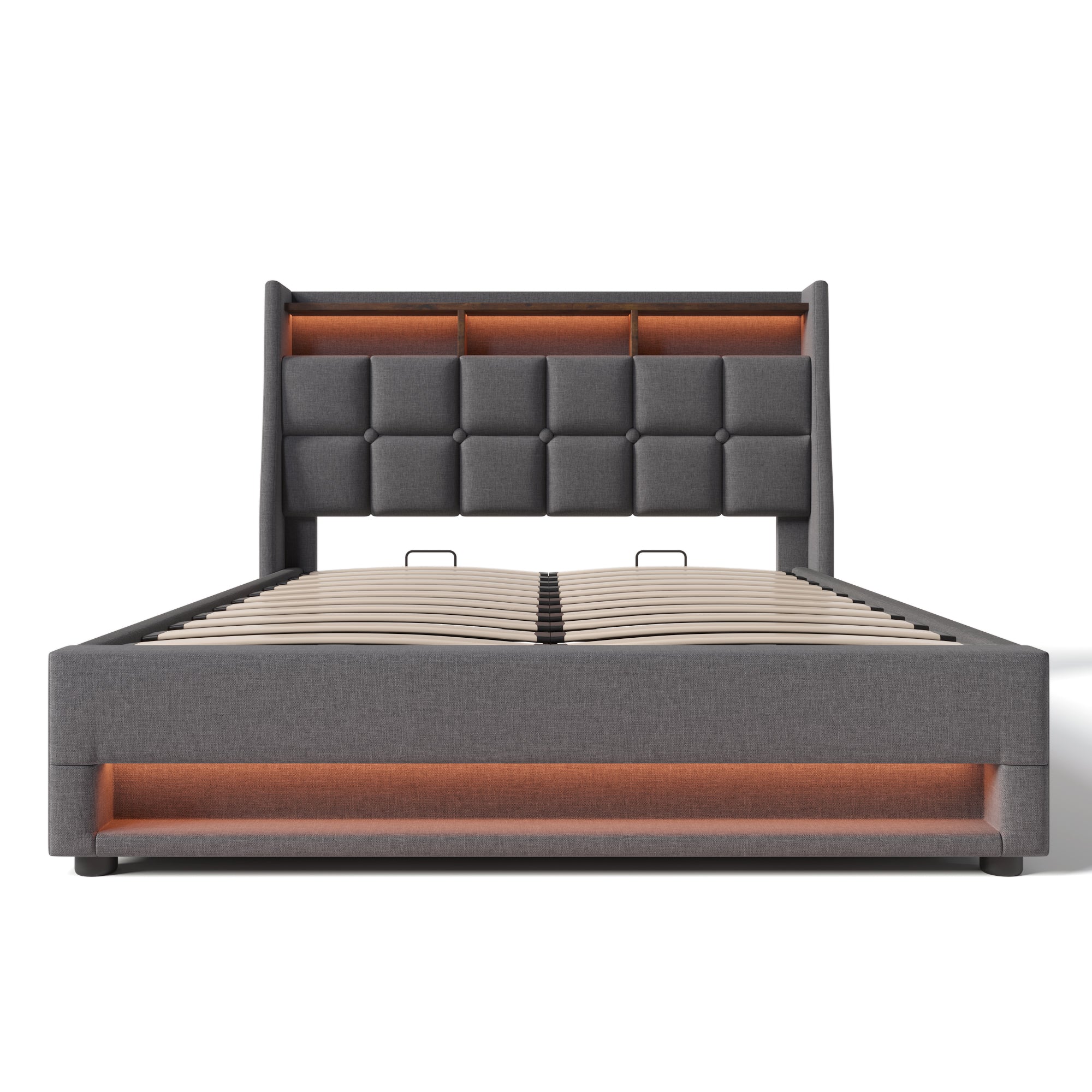 Logidon gestoffeerd bed 140x200 cm grijs met USB en LED-verlichting