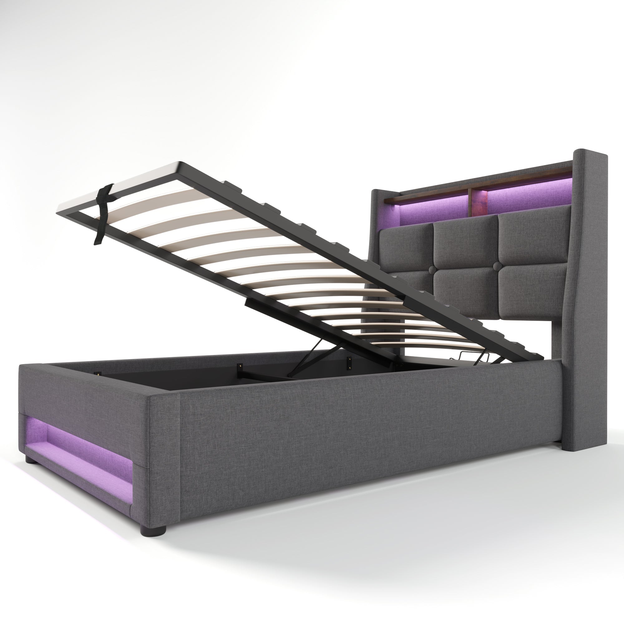 Logidon gestoffeerd bed 90x200 grijs met USB en LED-verlichting