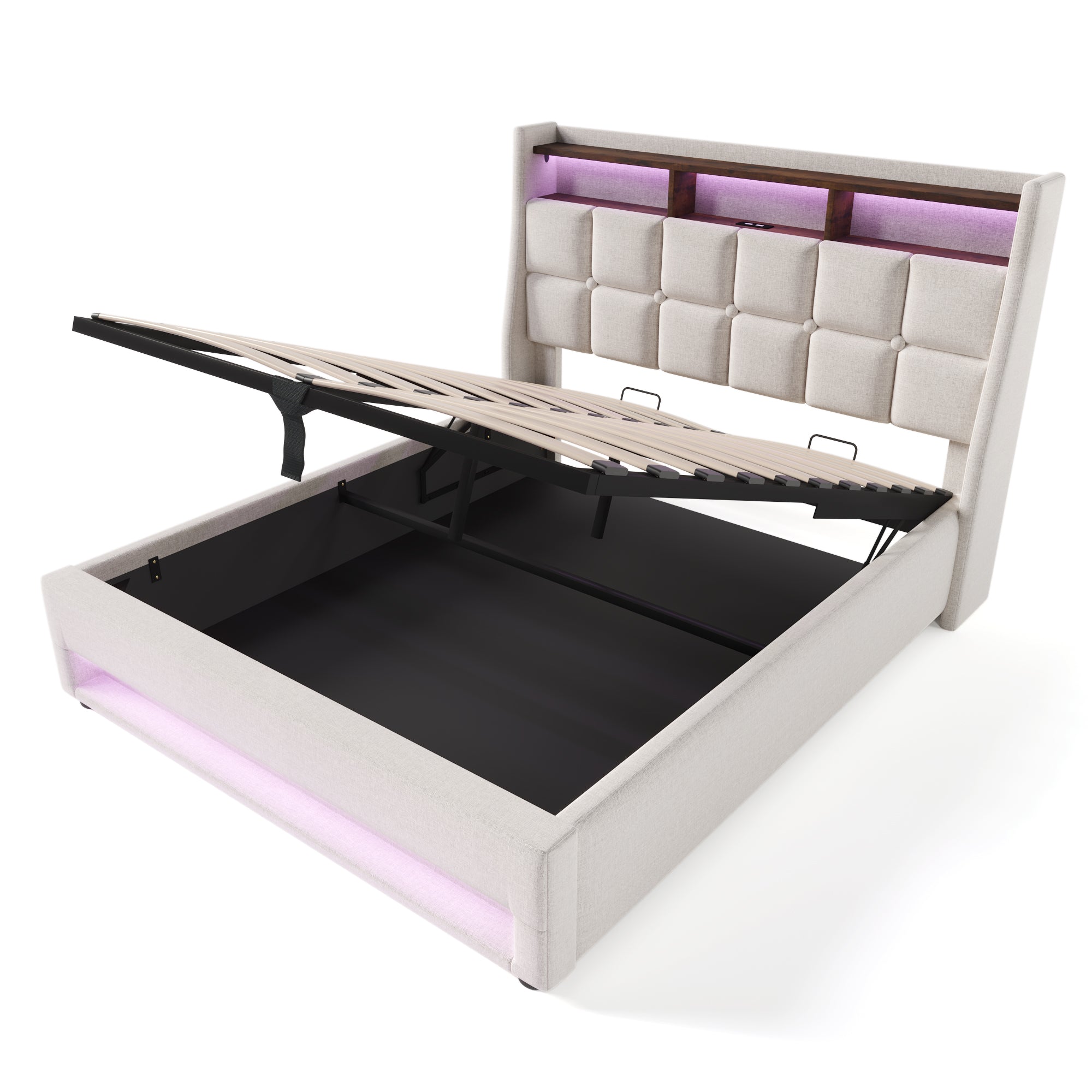 Logidon gestoffeerd bed 160x200 beige met USB en LED-verlichting matras