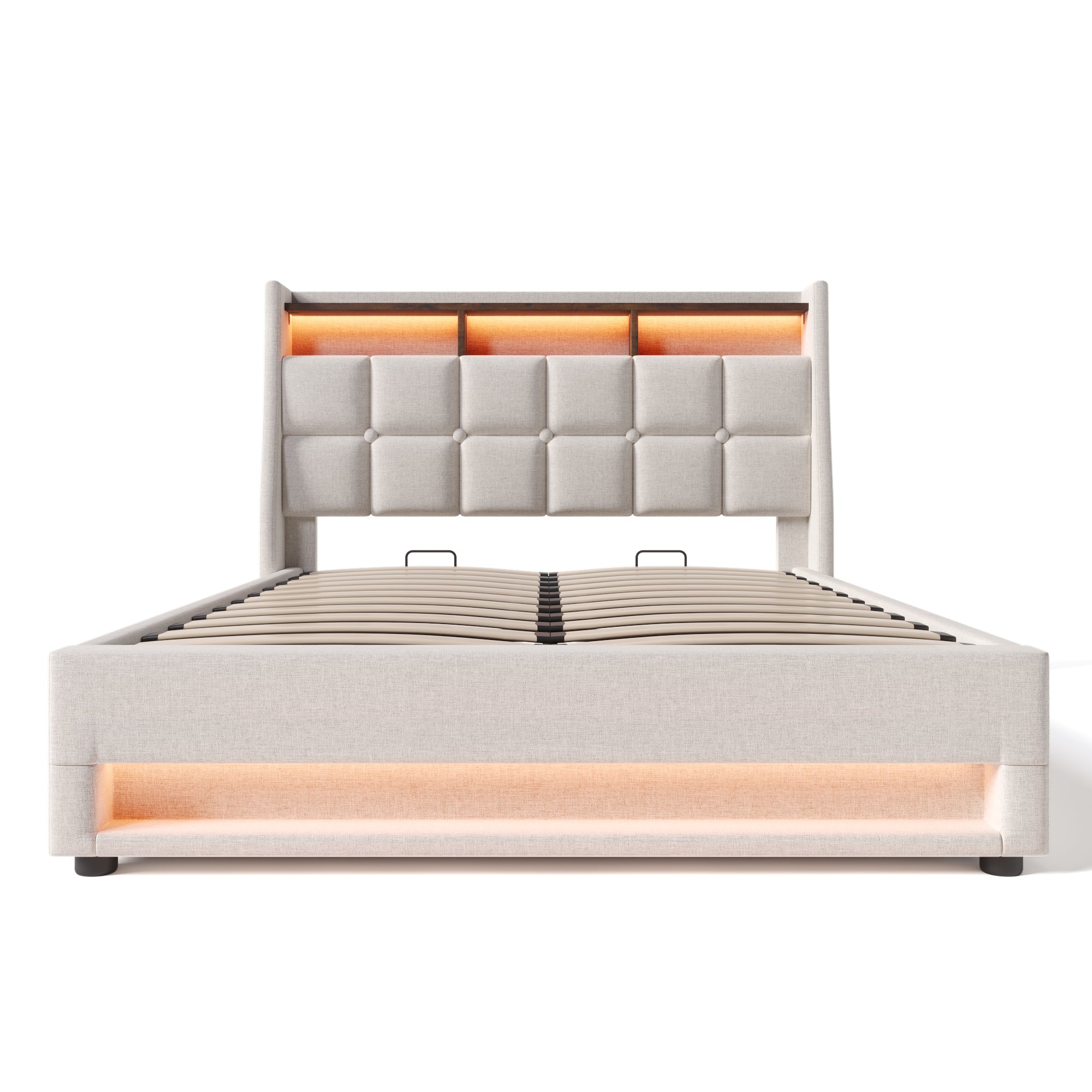 Logidon gestoffeerd bed 180x200 beige met USB en LED hoofdbord