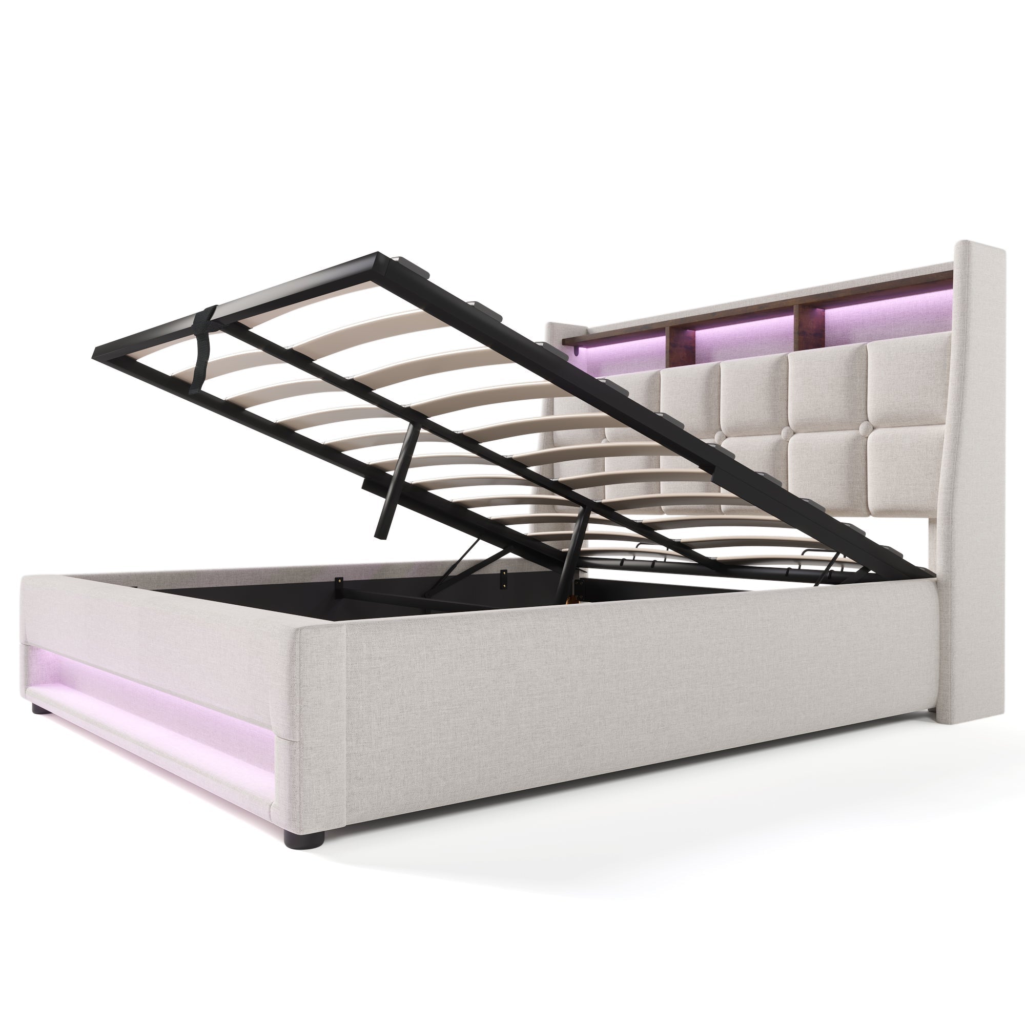 Logidon gestoffeerd bed 180x200 beige met USB en LED hoofdbord