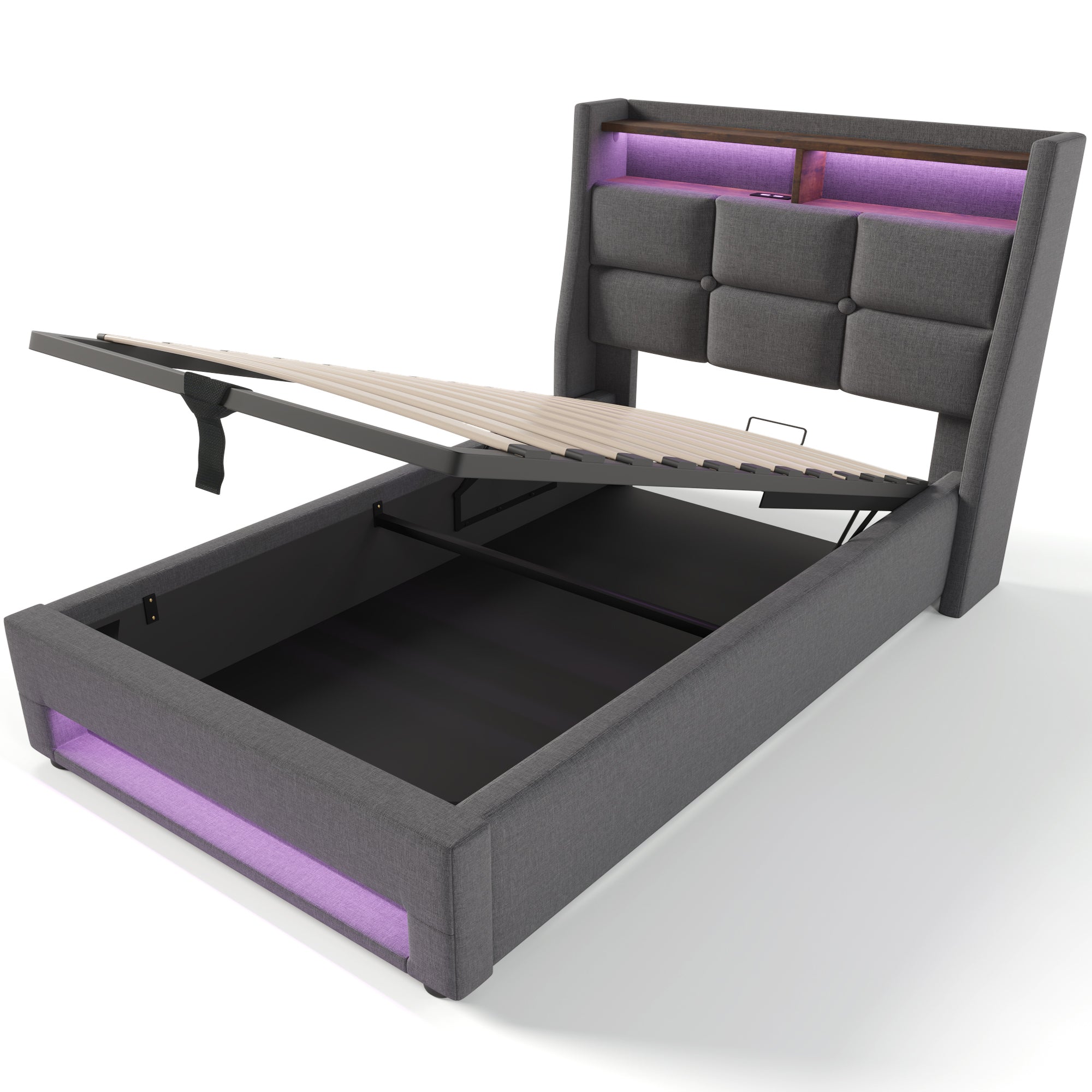 Logidon gestoffeerd bed 90x200 cm met LED USB linnen grijze matras