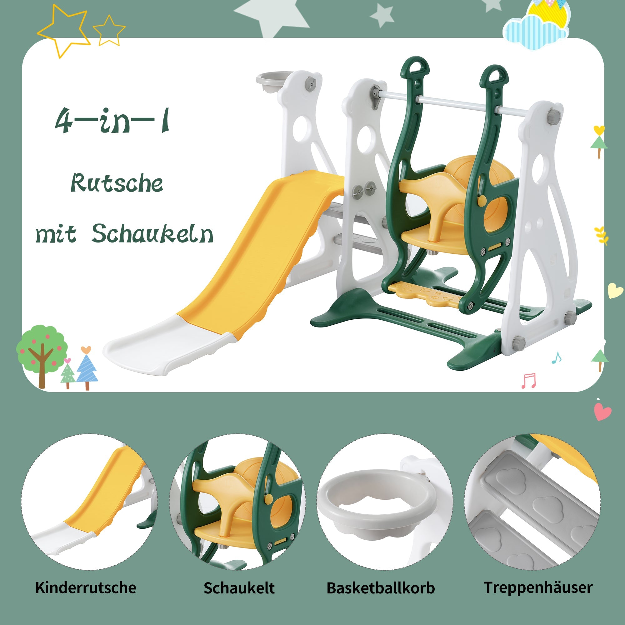 Logidon 4-in-1 Kinderschuimglijbaan Binnenspeeltoestel Antiek Groen