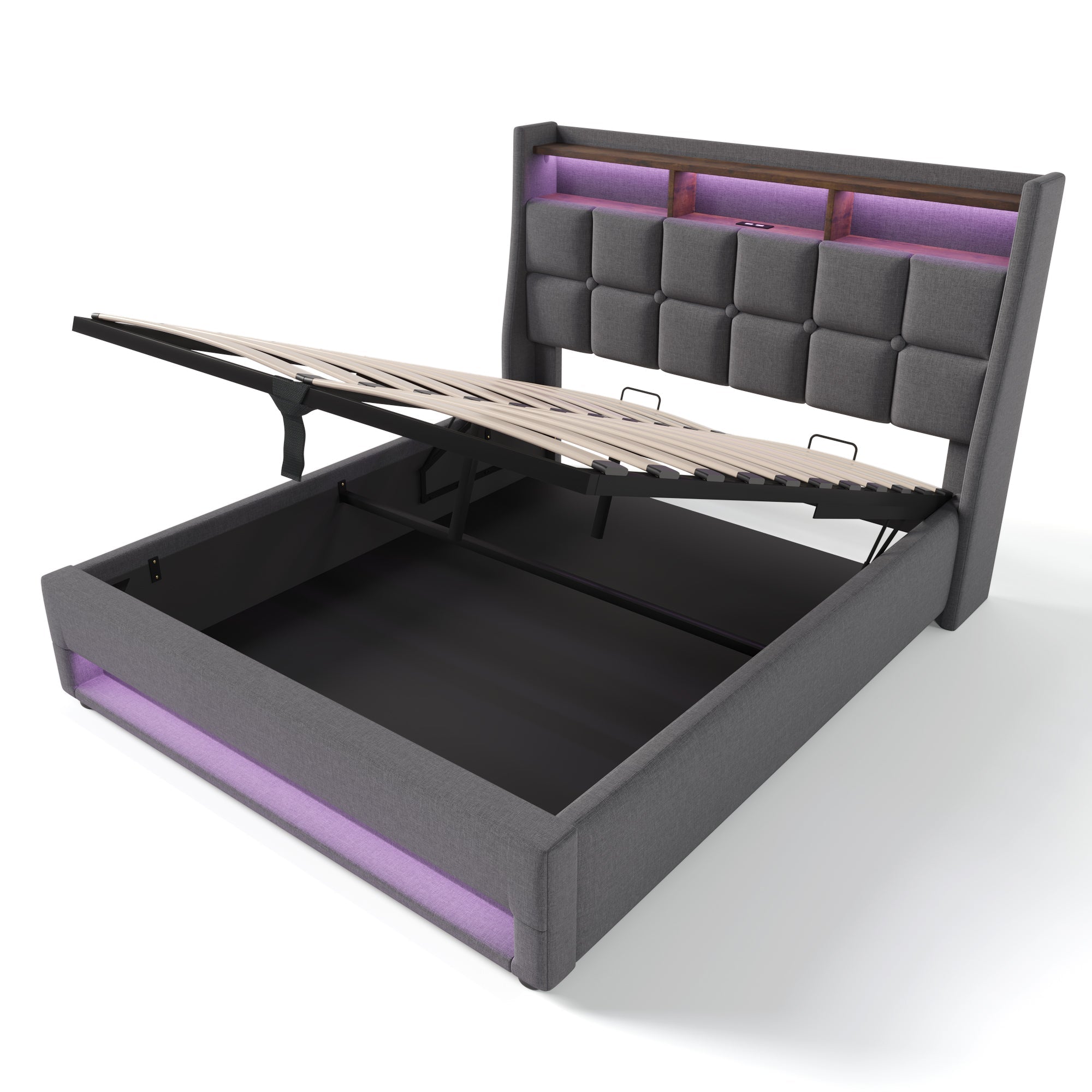 Logidon gestoffeerd bed 140x200 cm grijs met USB en LED-verlichting