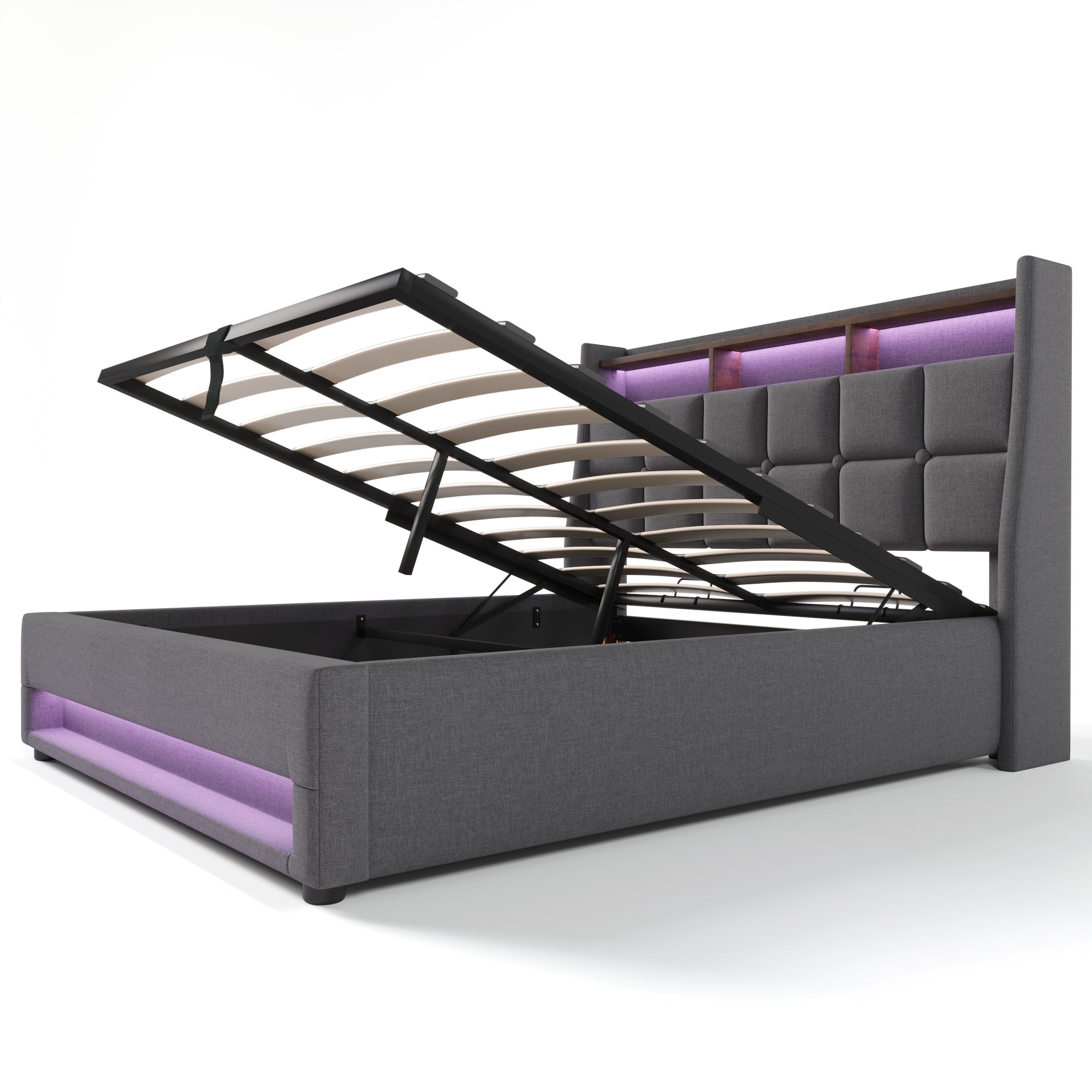 Logidon gestoffeerd bed 140x200 cm grijs met USB en LED-verlichting