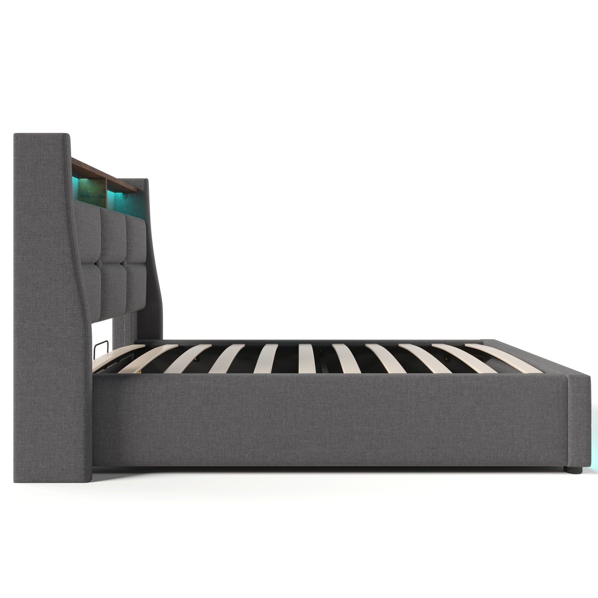 Logidon gestoffeerd bed 90x200 grijs met USB en LED-verlichting