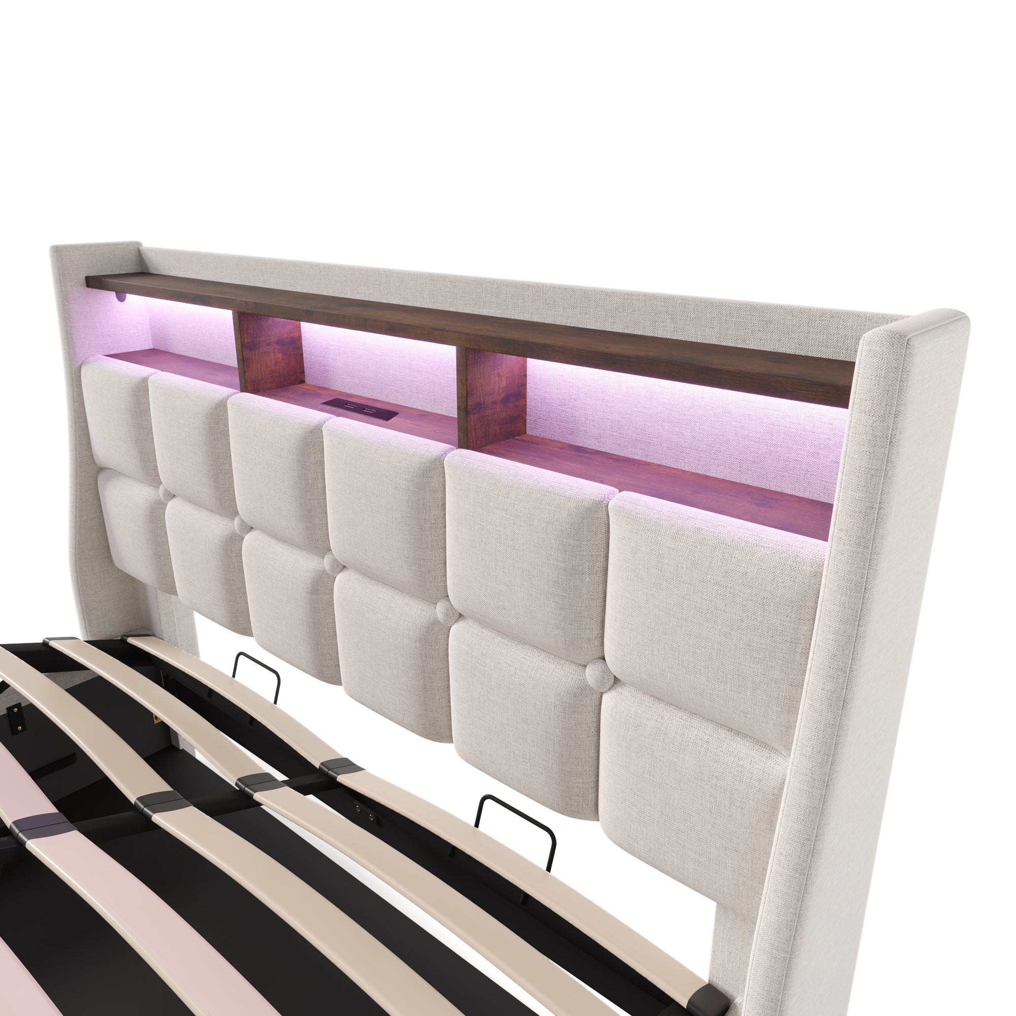 Logidon gestoffeerd bed 160x200 beige met USB en LED-verlichting matras
