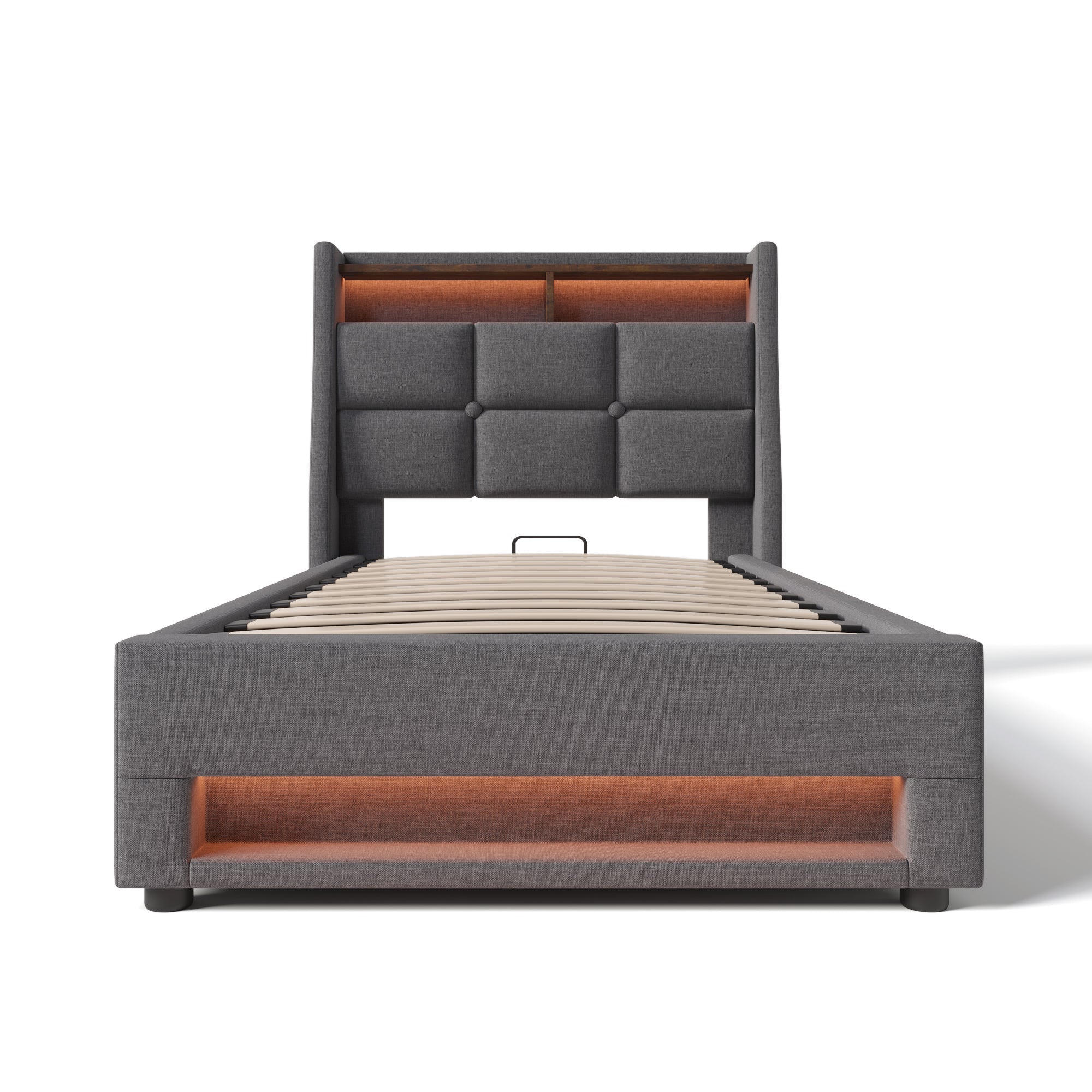 Logidon gestoffeerd bed 90x200 grijs met USB en LED-verlichting
