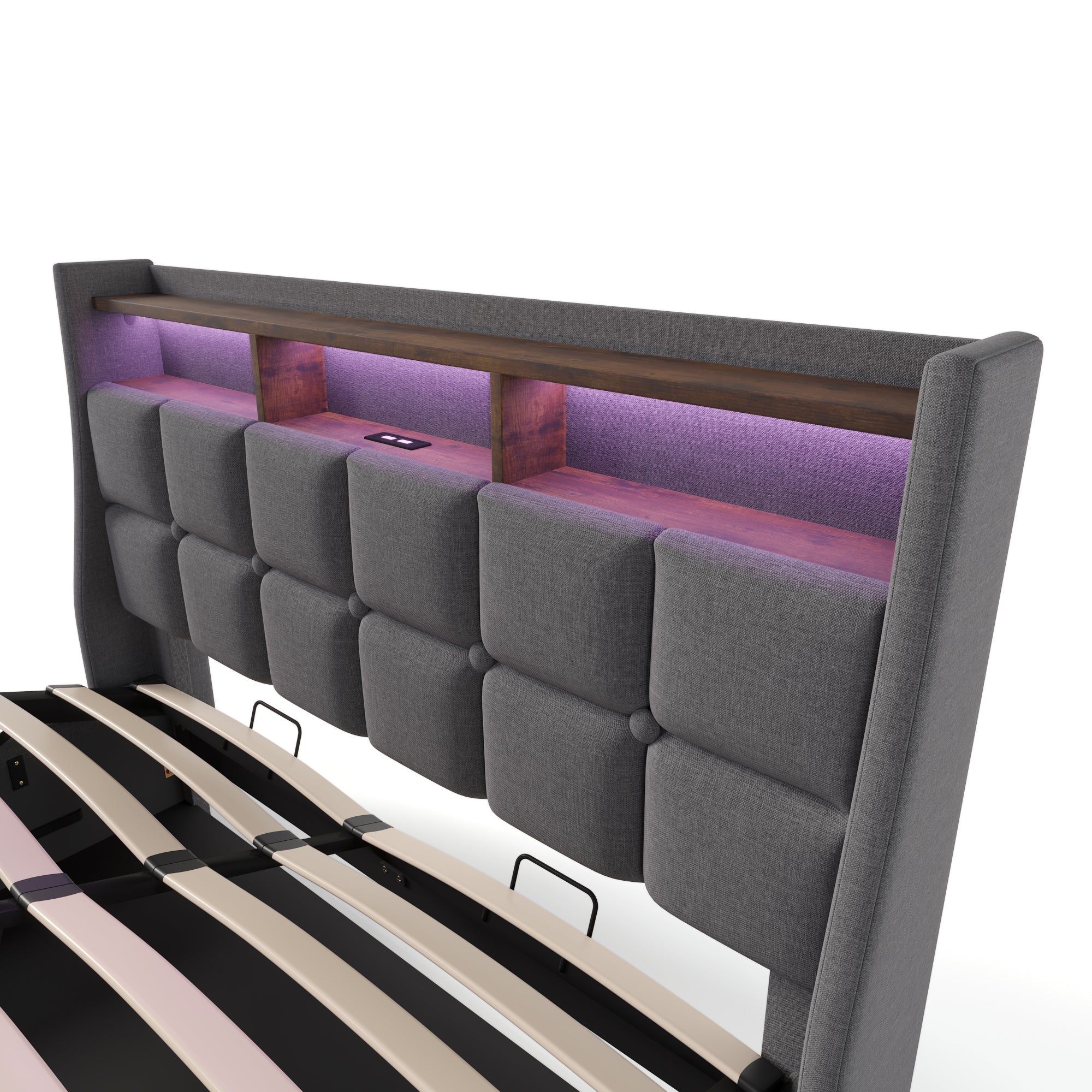Logidon gestoffeerd bed USB 140x200cm LED grijs linnen met matras