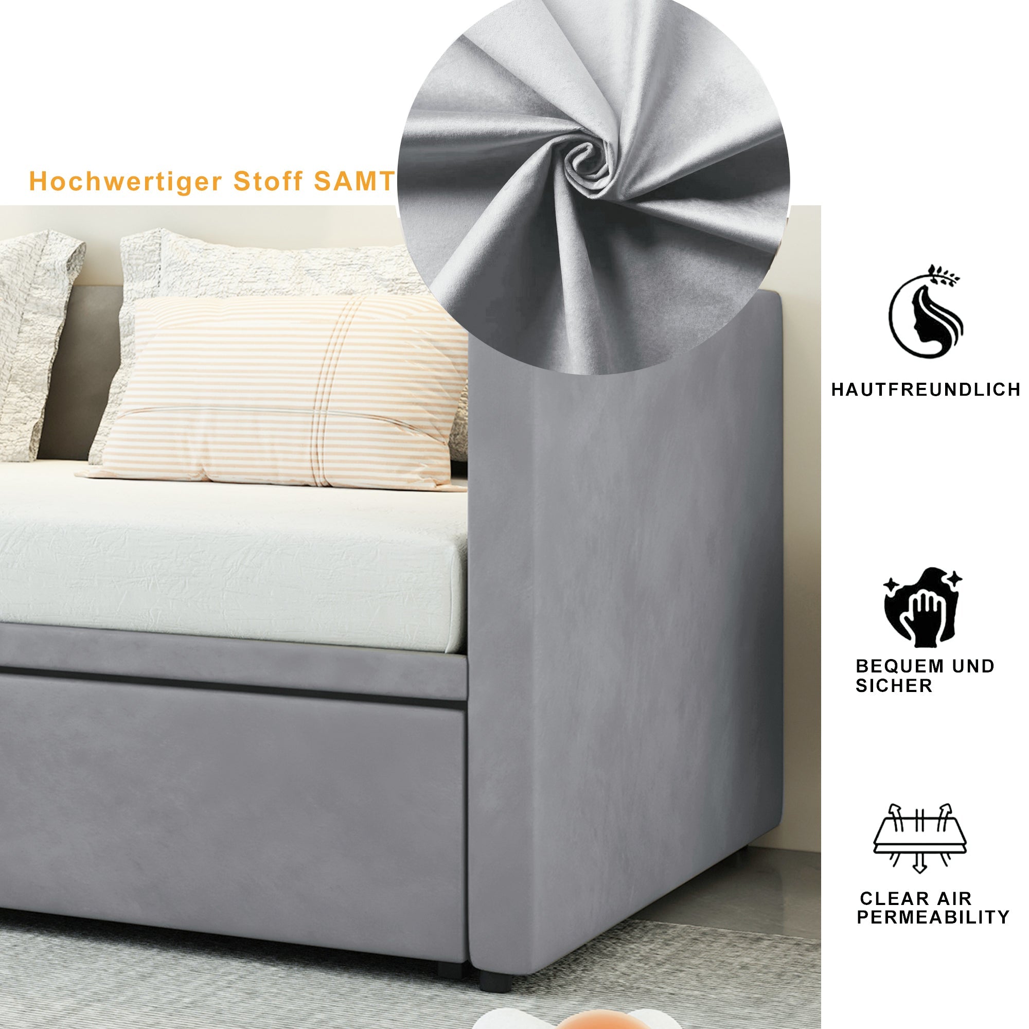 Logidon gestoffeerd bed slaapbank 90/180 x 200 cm grijs