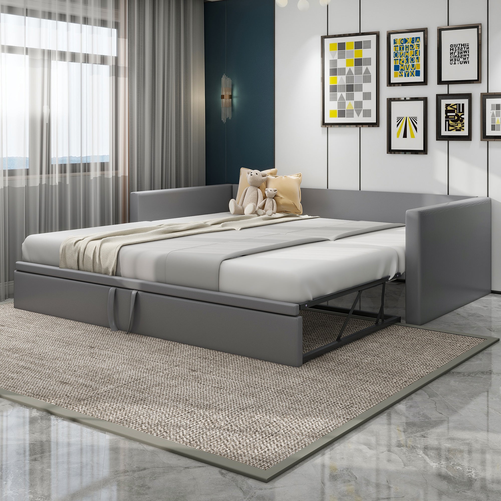 Logidon gestoffeerd bed slaapbank 90/180 x 200 cm grijs
