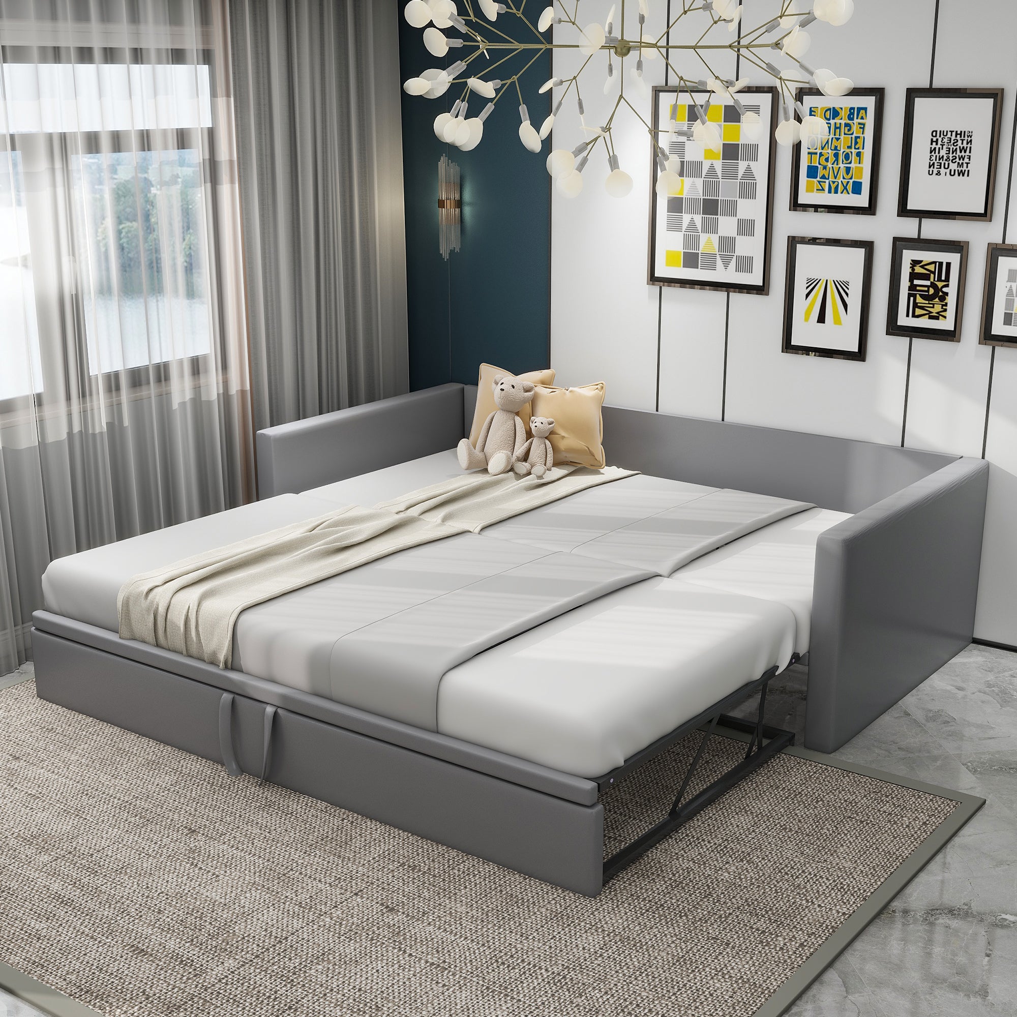 Logidon gestoffeerd bed slaapbank 90/180 x 200 cm grijs