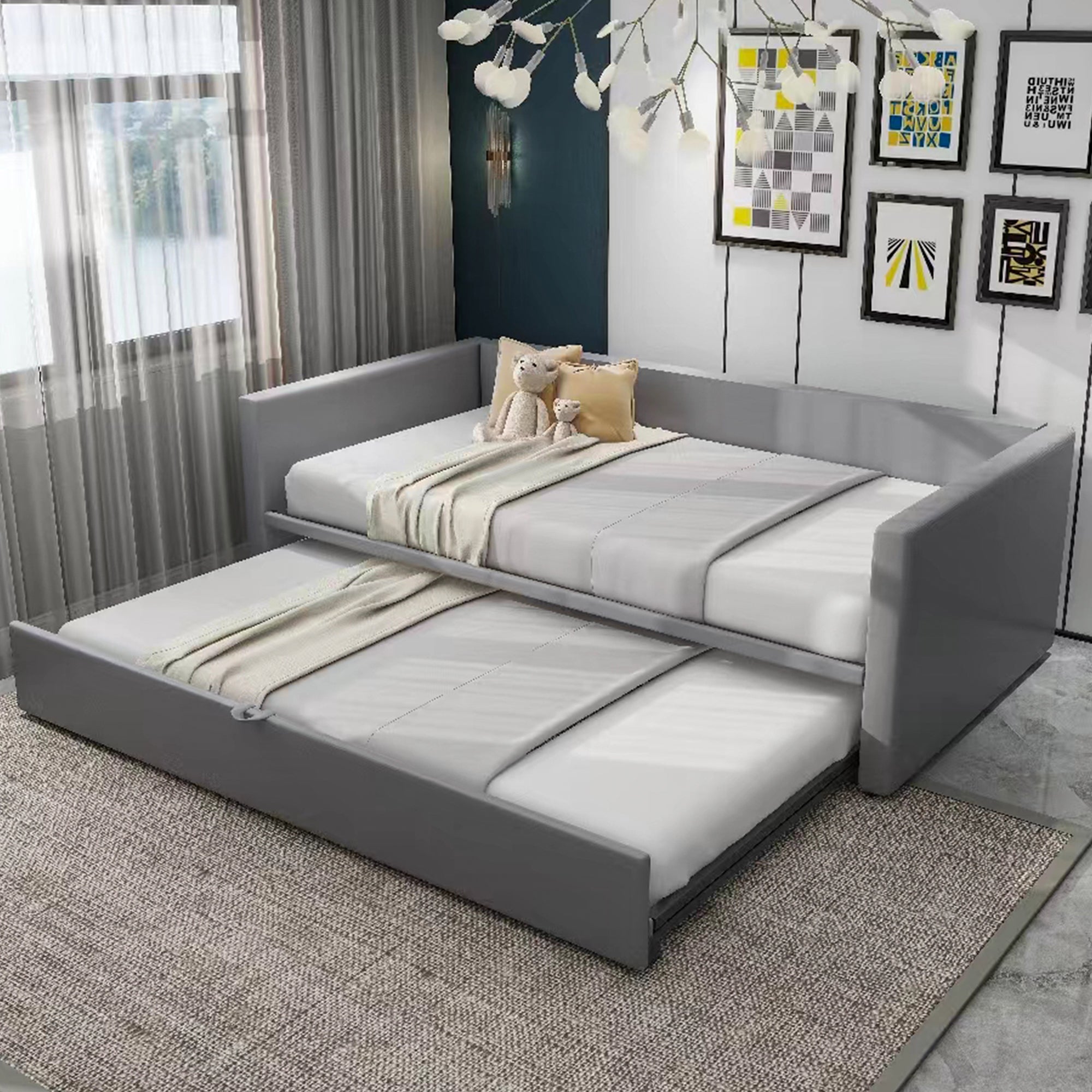 Logidon gestoffeerd bed slaapbank 90/180 x 200 cm grijs