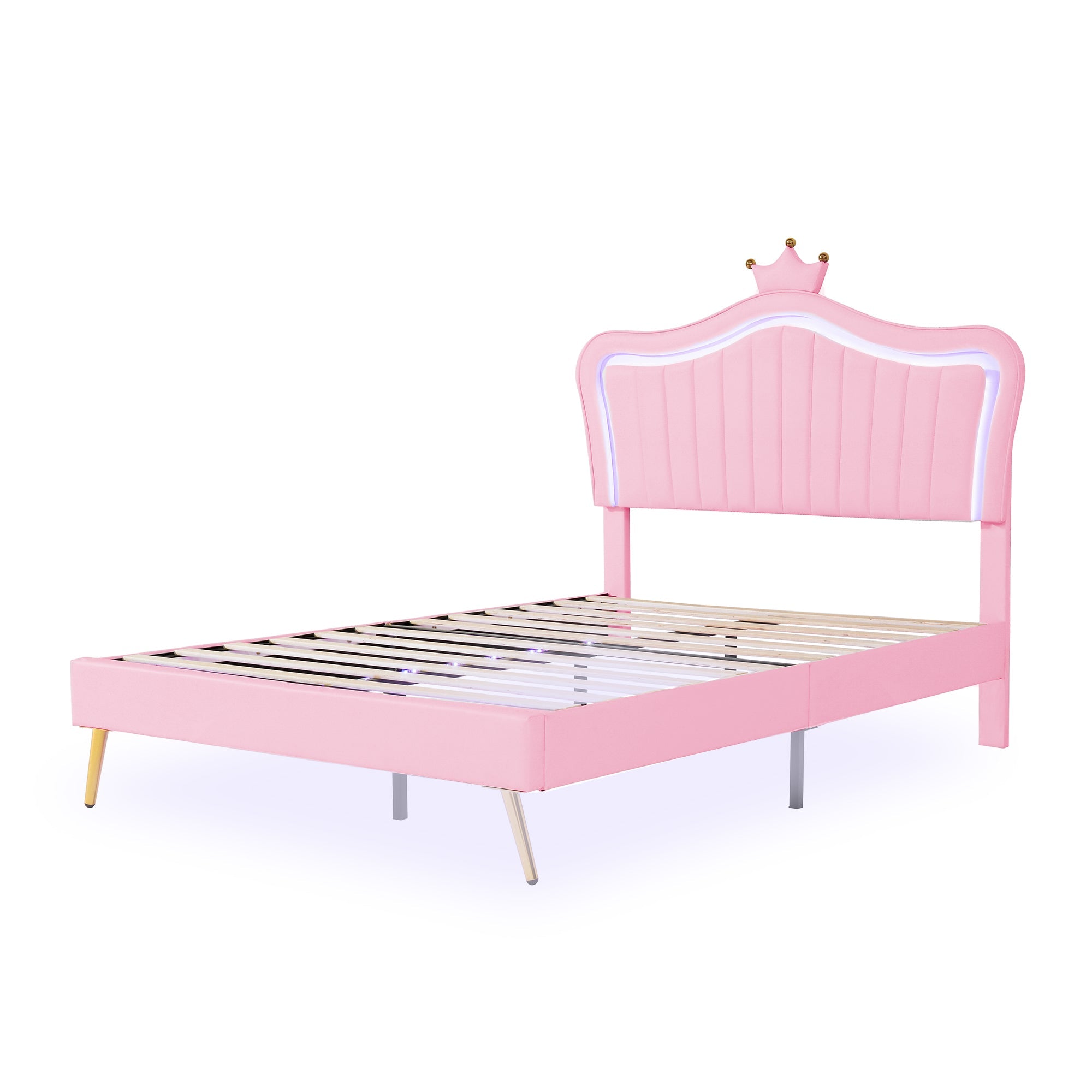 Logidon kinderbed 140x200 roze kroondesign met LED-verlichting