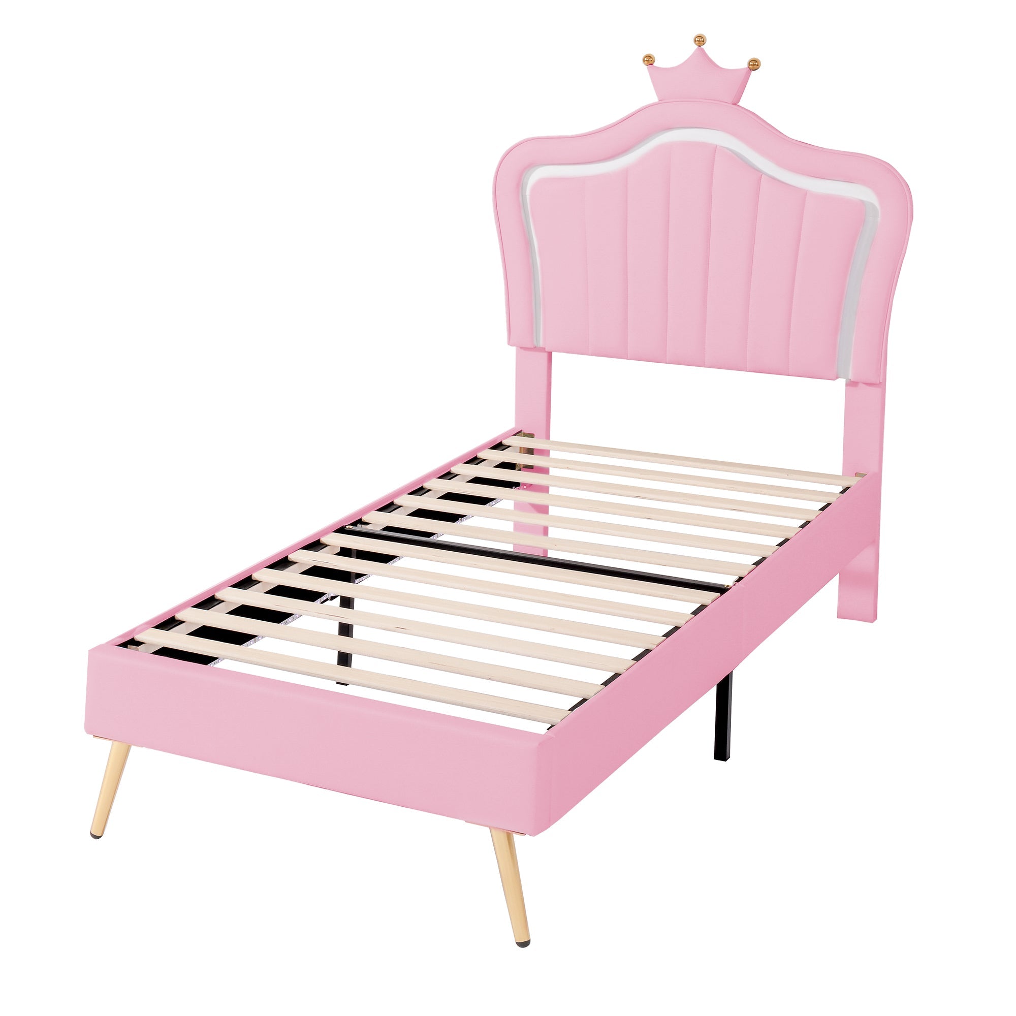 Logidon kinderbed gestoffeerd bed roze 90x200 cm met LED-verlichting