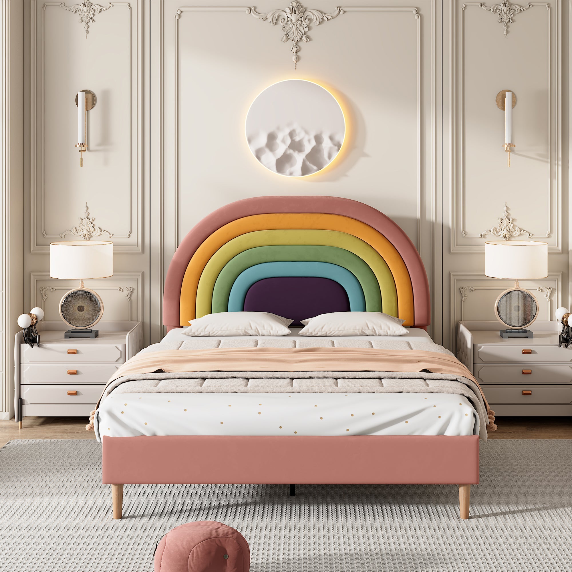 Logidon gestoffeerd bed 140x200 roze fluweel met lattenbodem hoofdeinde