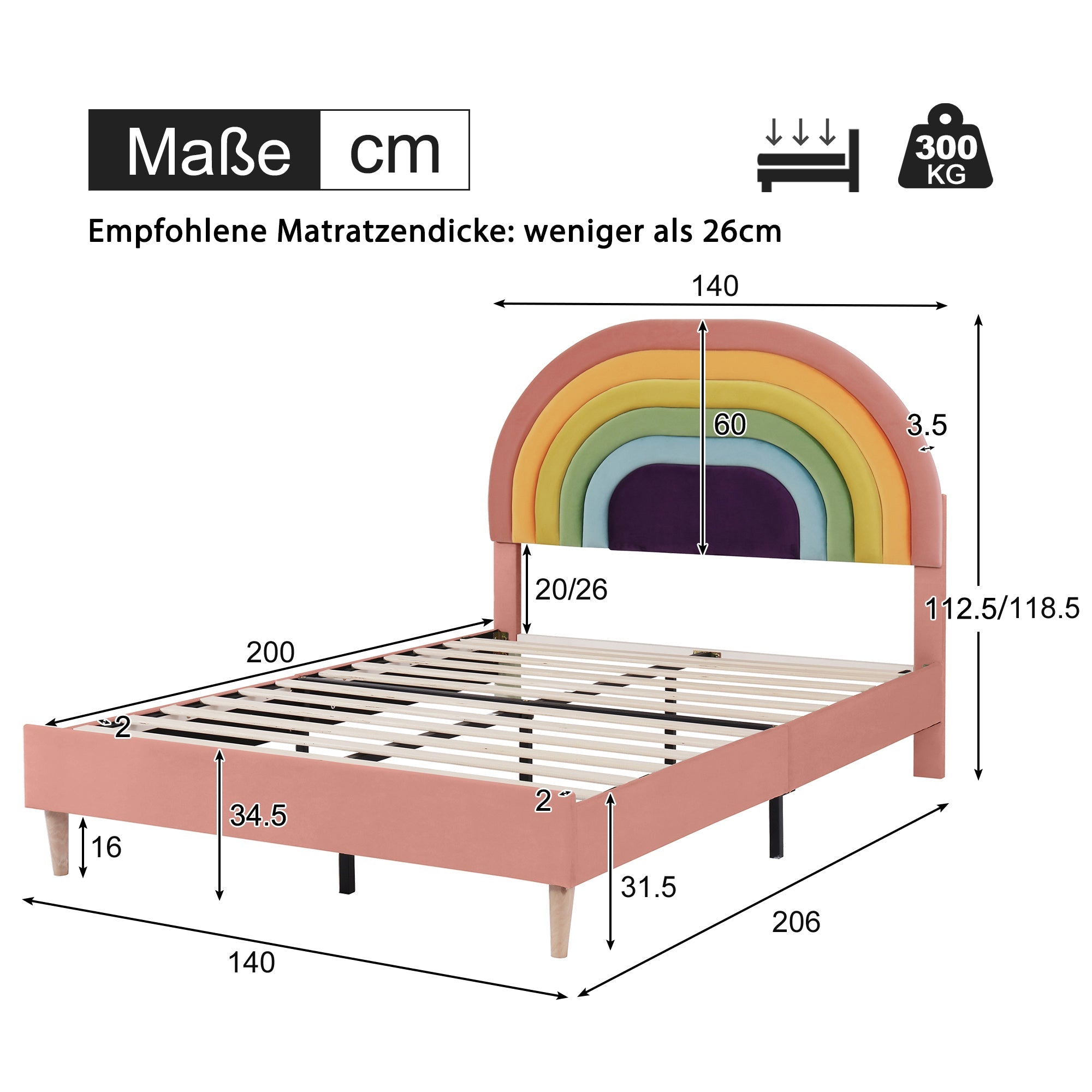 Logidon gestoffeerd bed 140x200 roze fluweel met lattenbodem hoofdeinde