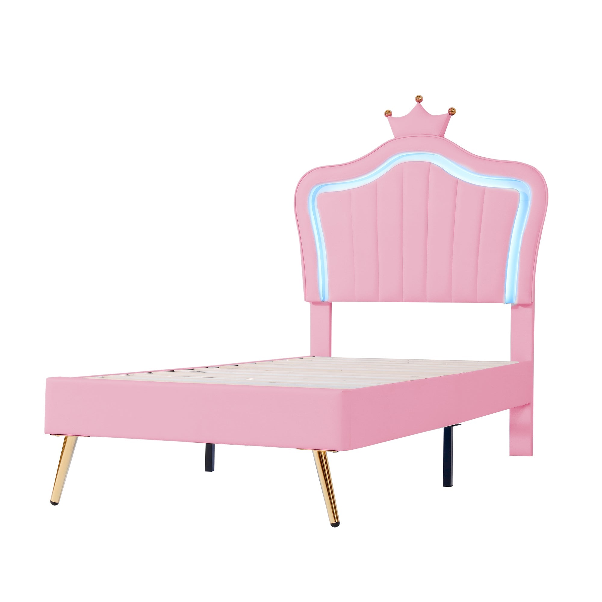 Logidon kinderbed gestoffeerd bed roze 90x200 cm met LED-verlichting