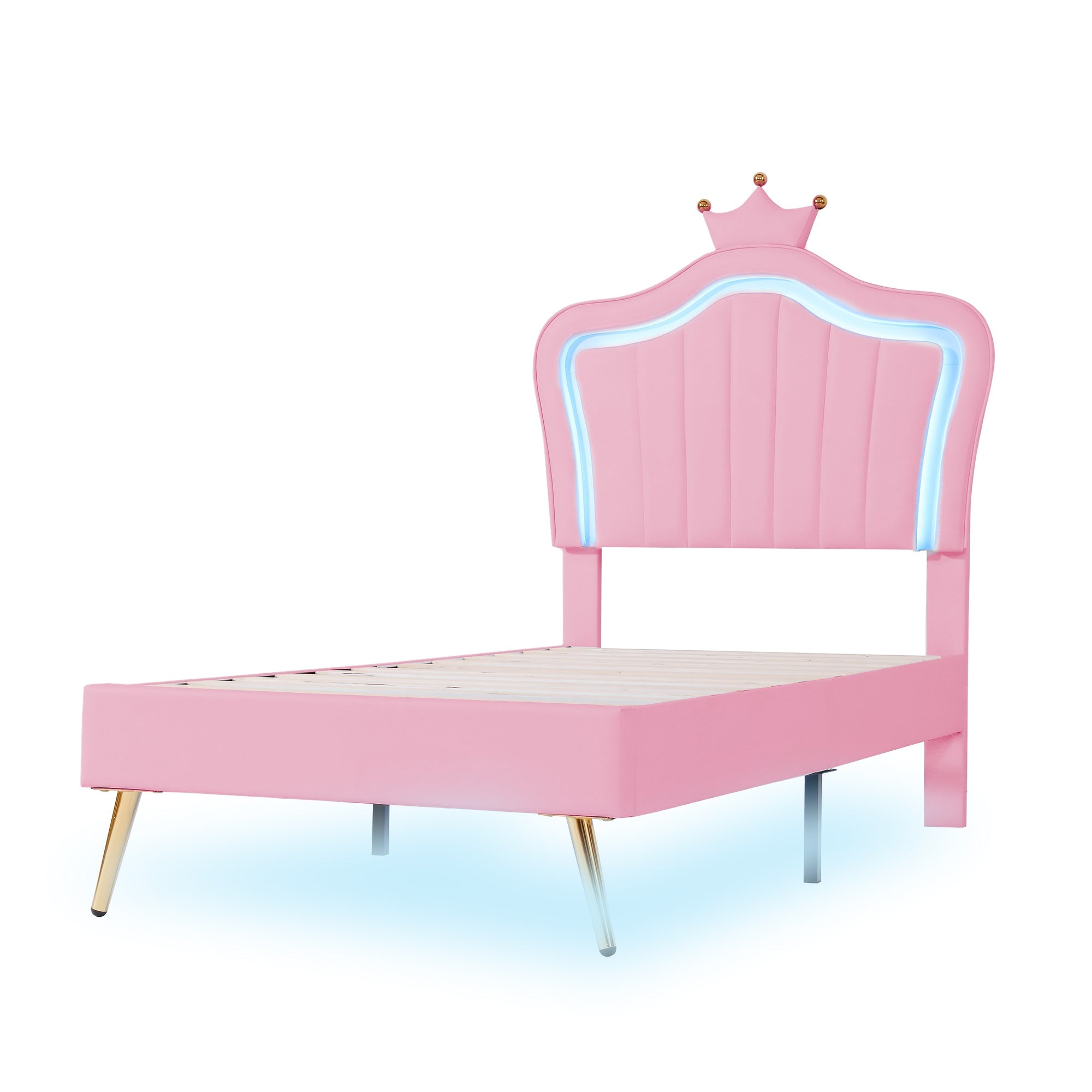Logidon kinderbed gestoffeerd bed roze 90x200 cm met LED-verlichting