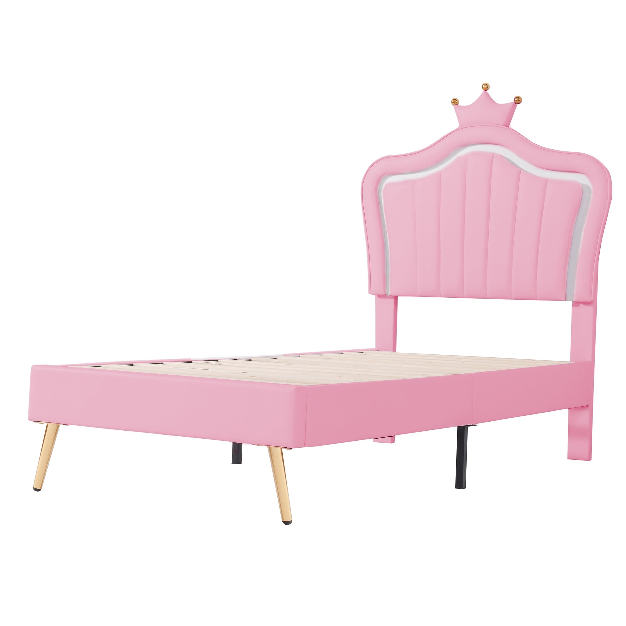 Logidon kinderbed gestoffeerd bed roze 90x200 cm met LED-verlichting