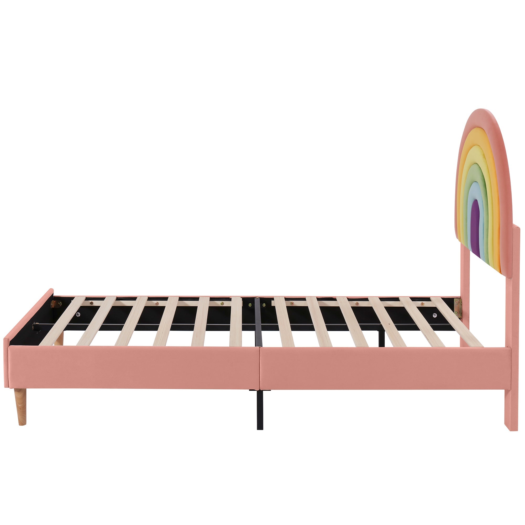Logidon gestoffeerd bed 140x200 roze fluweel met lattenbodem hoofdeinde