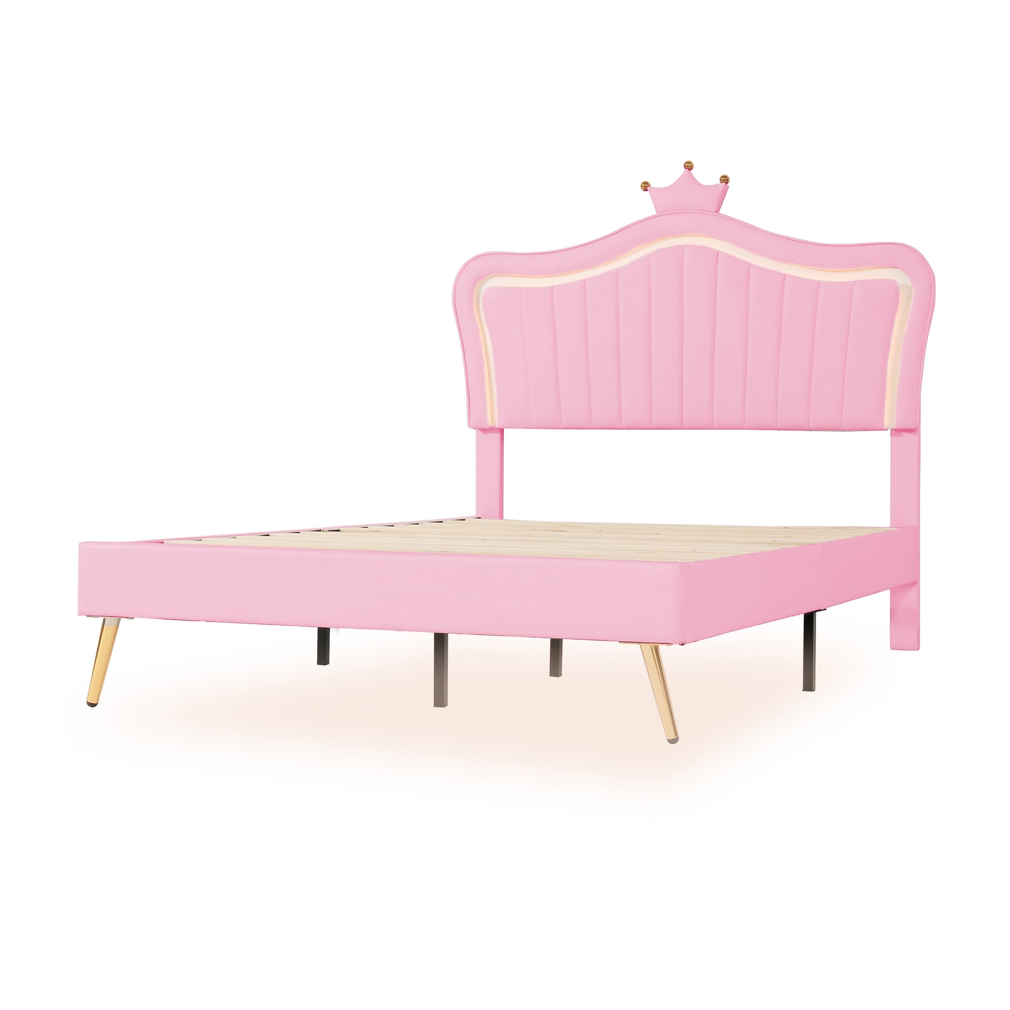 Logidon kinderbed 140x200 roze kroondesign met LED-verlichting