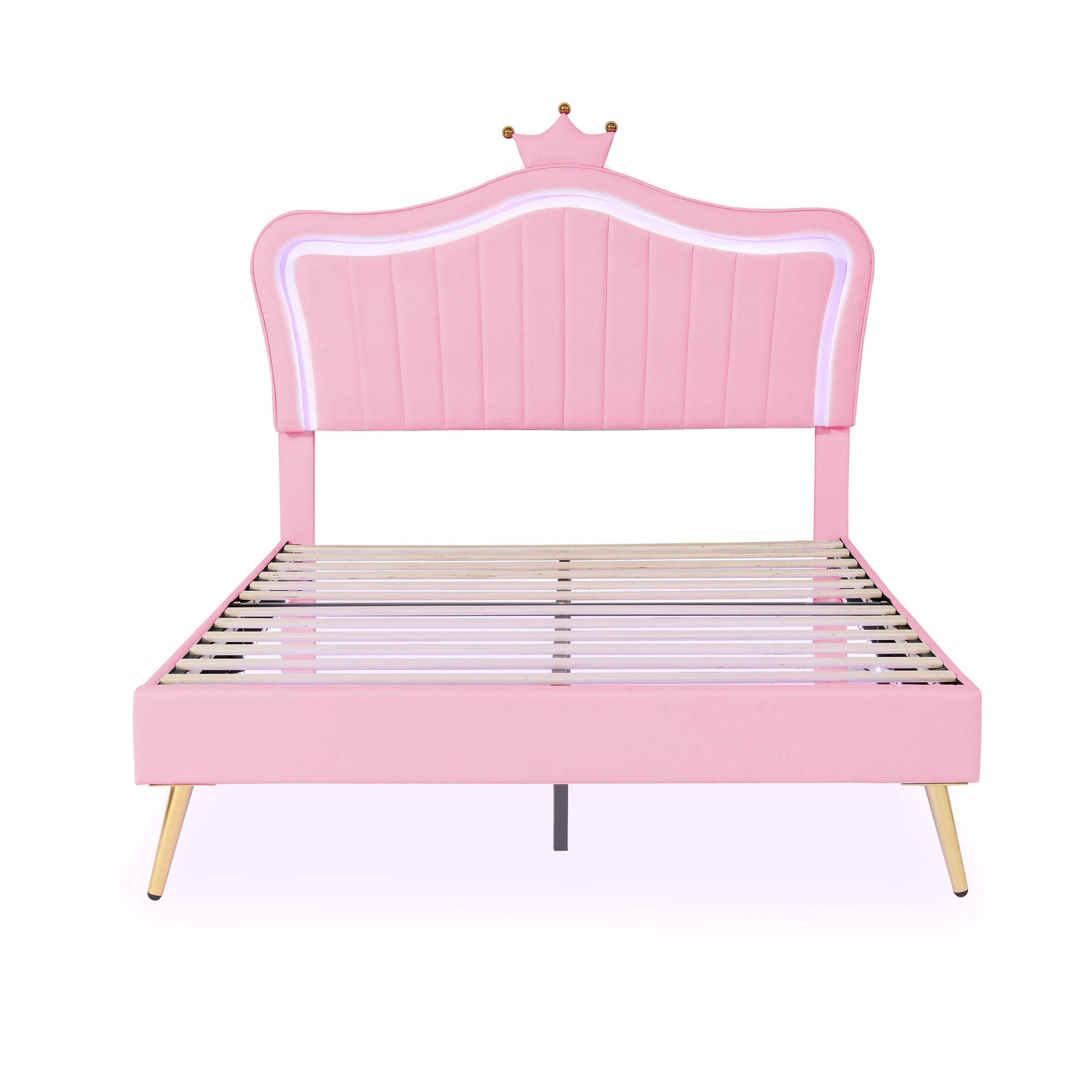 Logidon kinderbed 140x200 roze kroondesign met LED-verlichting