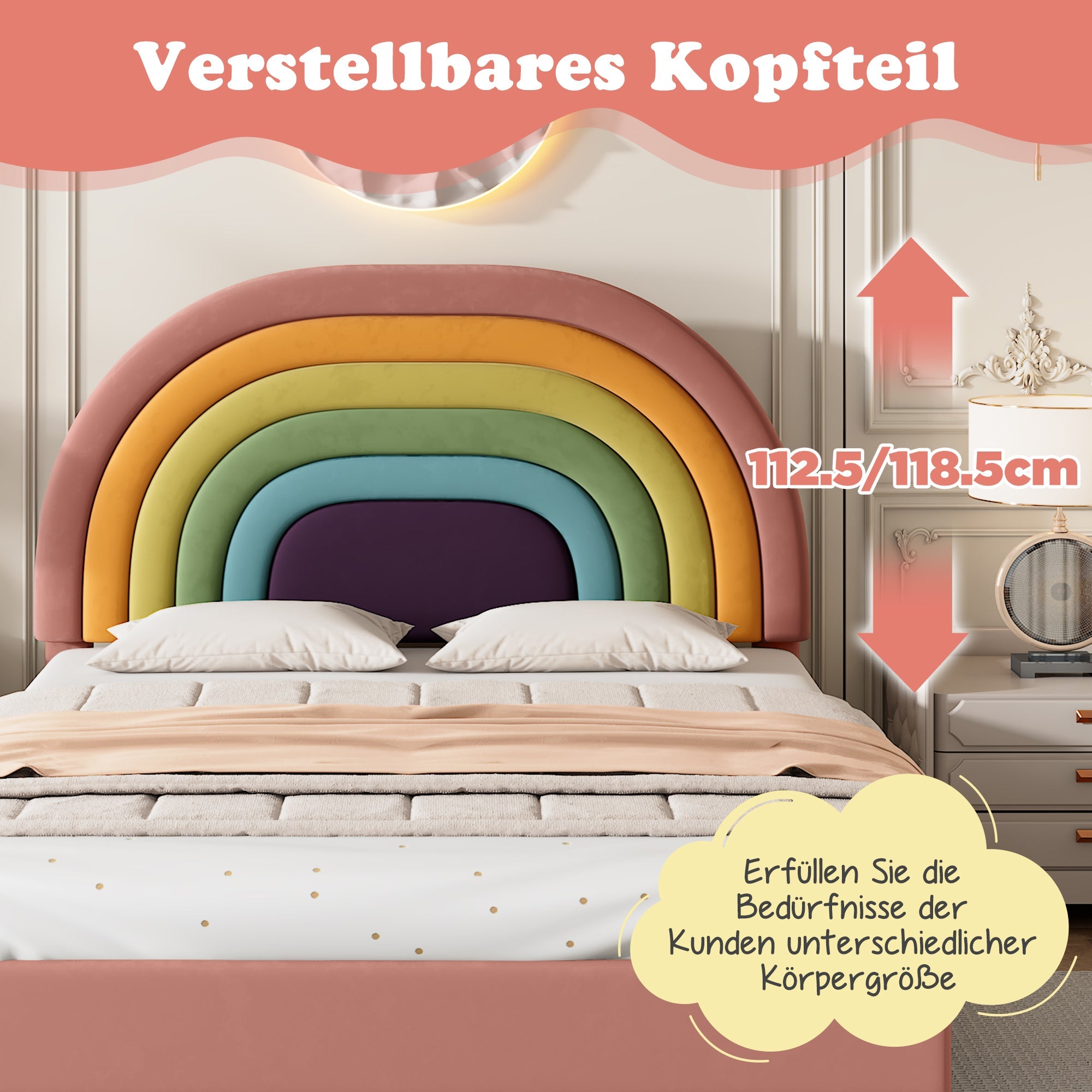 Logidon gestoffeerd bed 140x200 roze fluweel met lattenbodem hoofdeinde