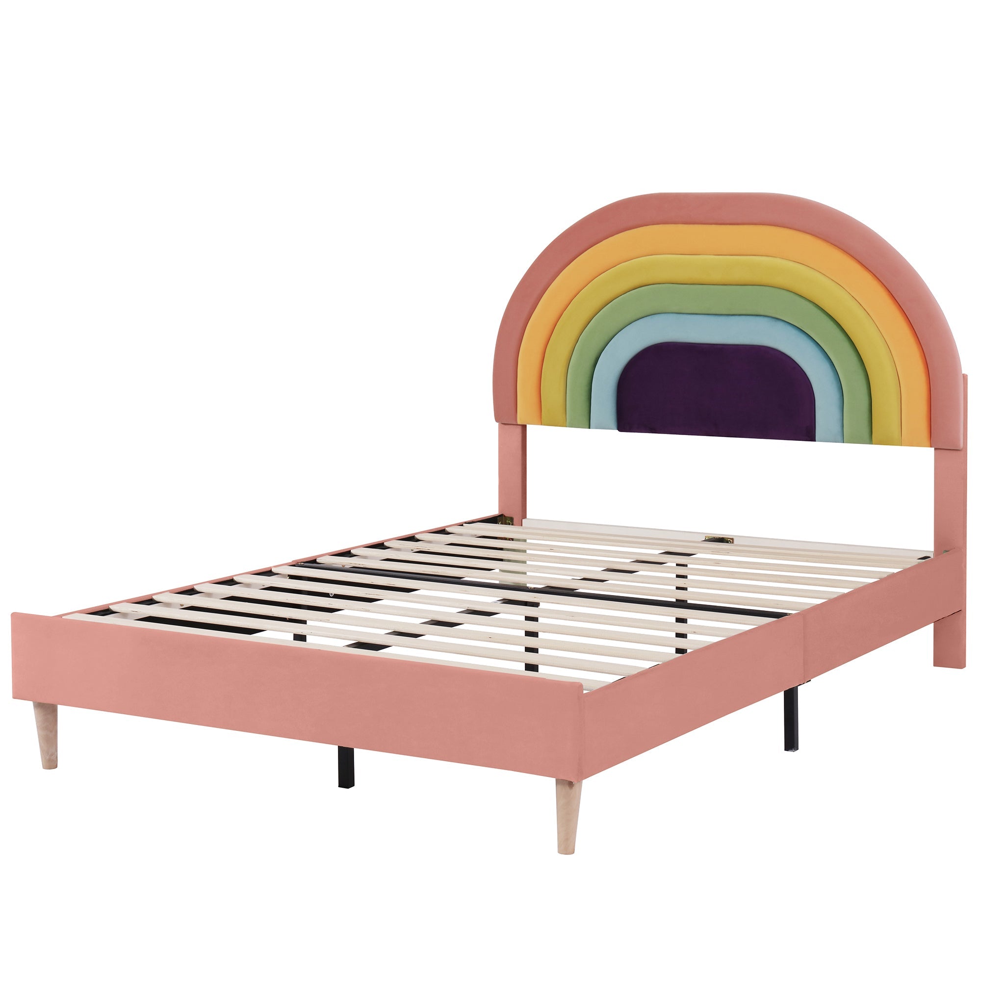 Logidon gestoffeerd bed 140x200 roze fluweel met lattenbodem hoofdeinde