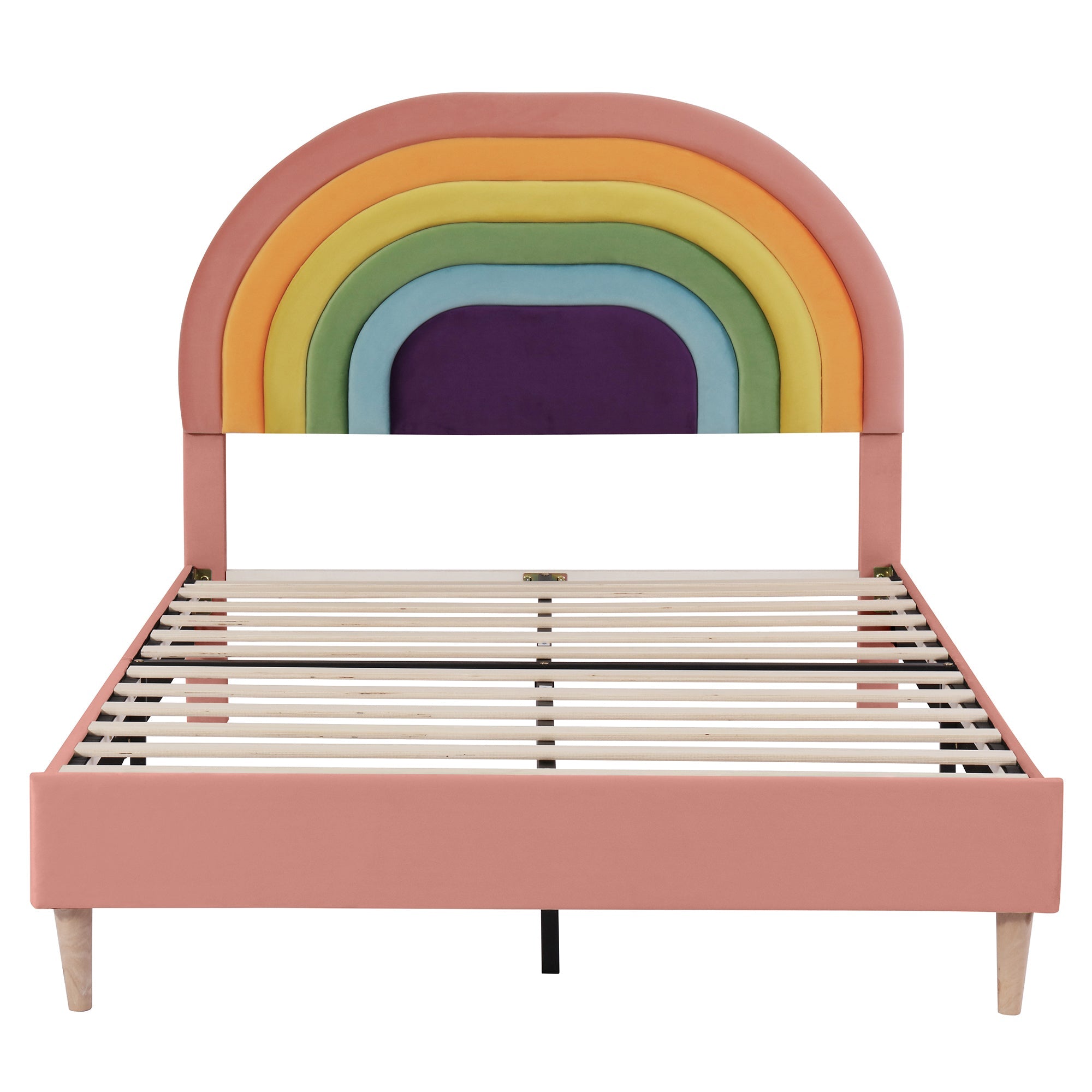 Logidon gestoffeerd bed 140x200 roze fluweel met lattenbodem hoofdeinde