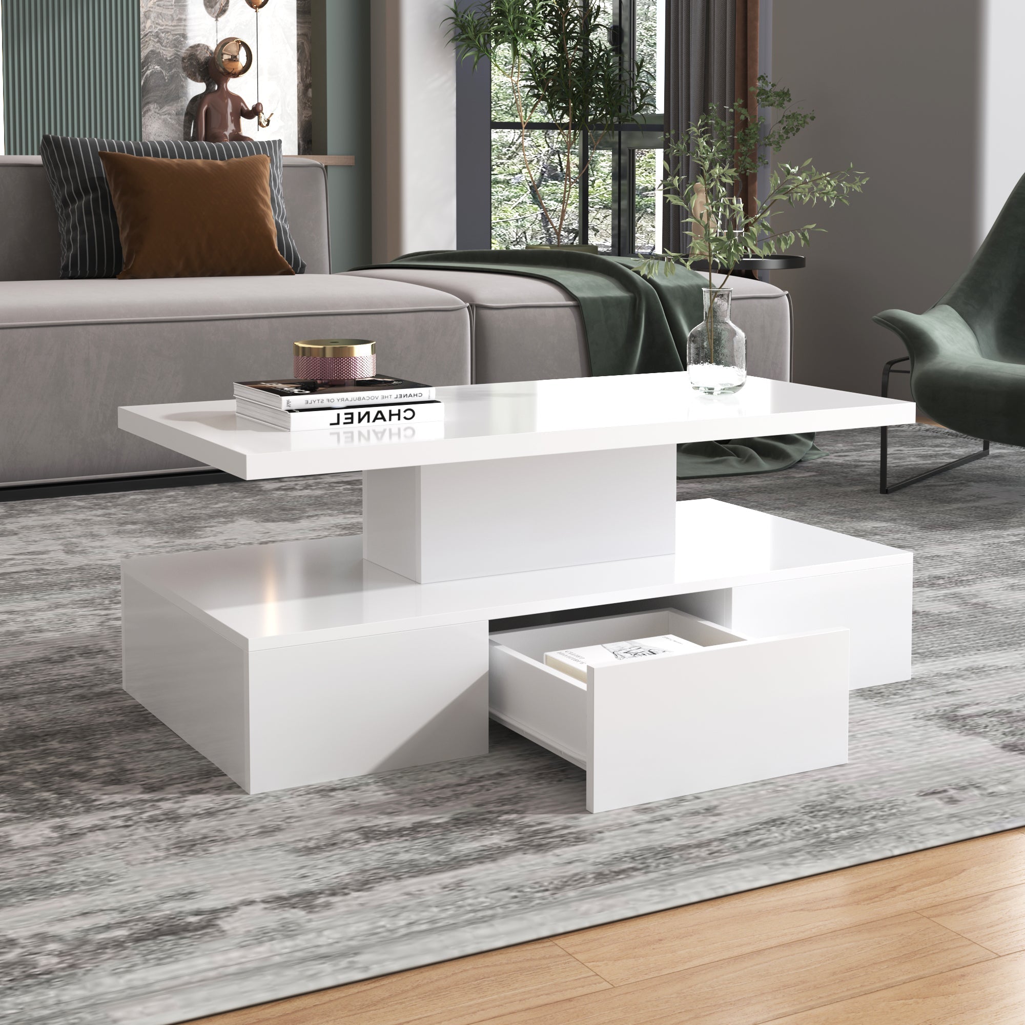 Logidon salontafel hoogglans wit met LED verlichting 100x50x39 cm