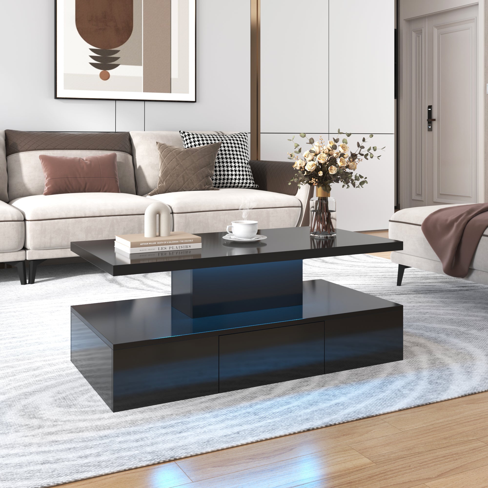 Logidon salontafel zwart hoogglans met LED verlichting 100x50x39 cm