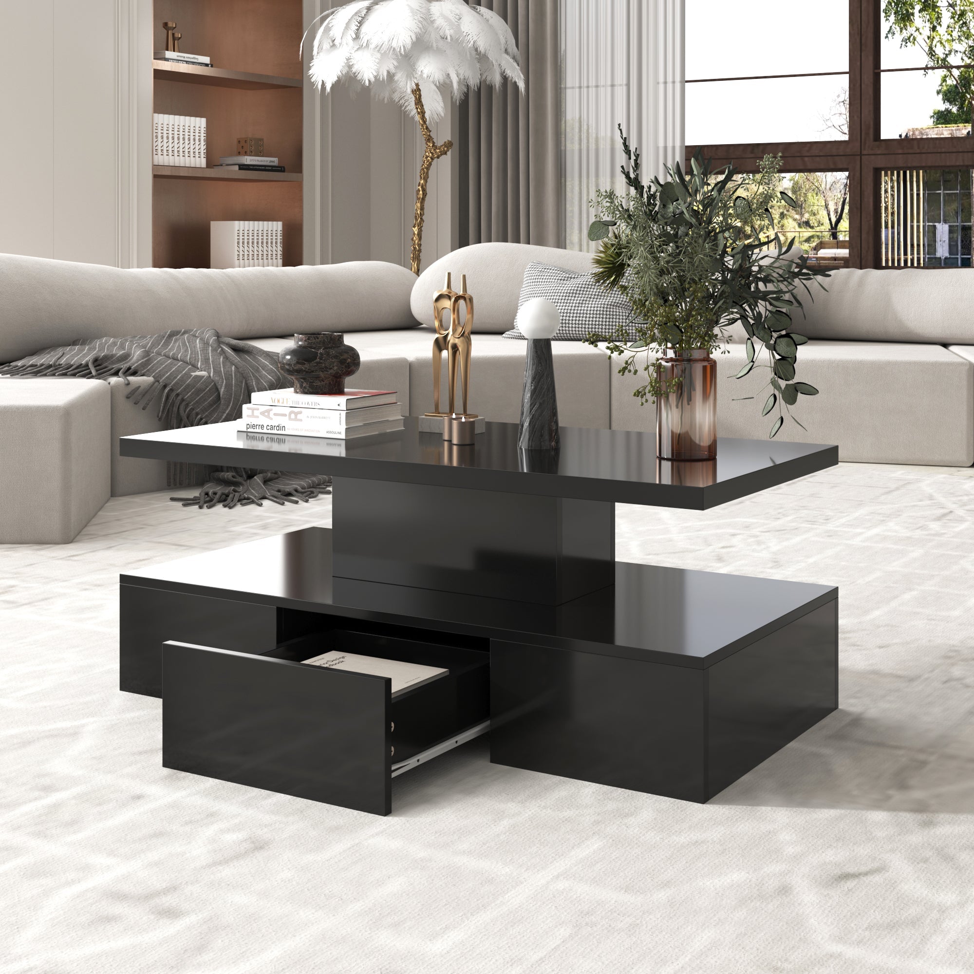 Logidon salontafel zwart hoogglans met LED verlichting 100x50x39 cm