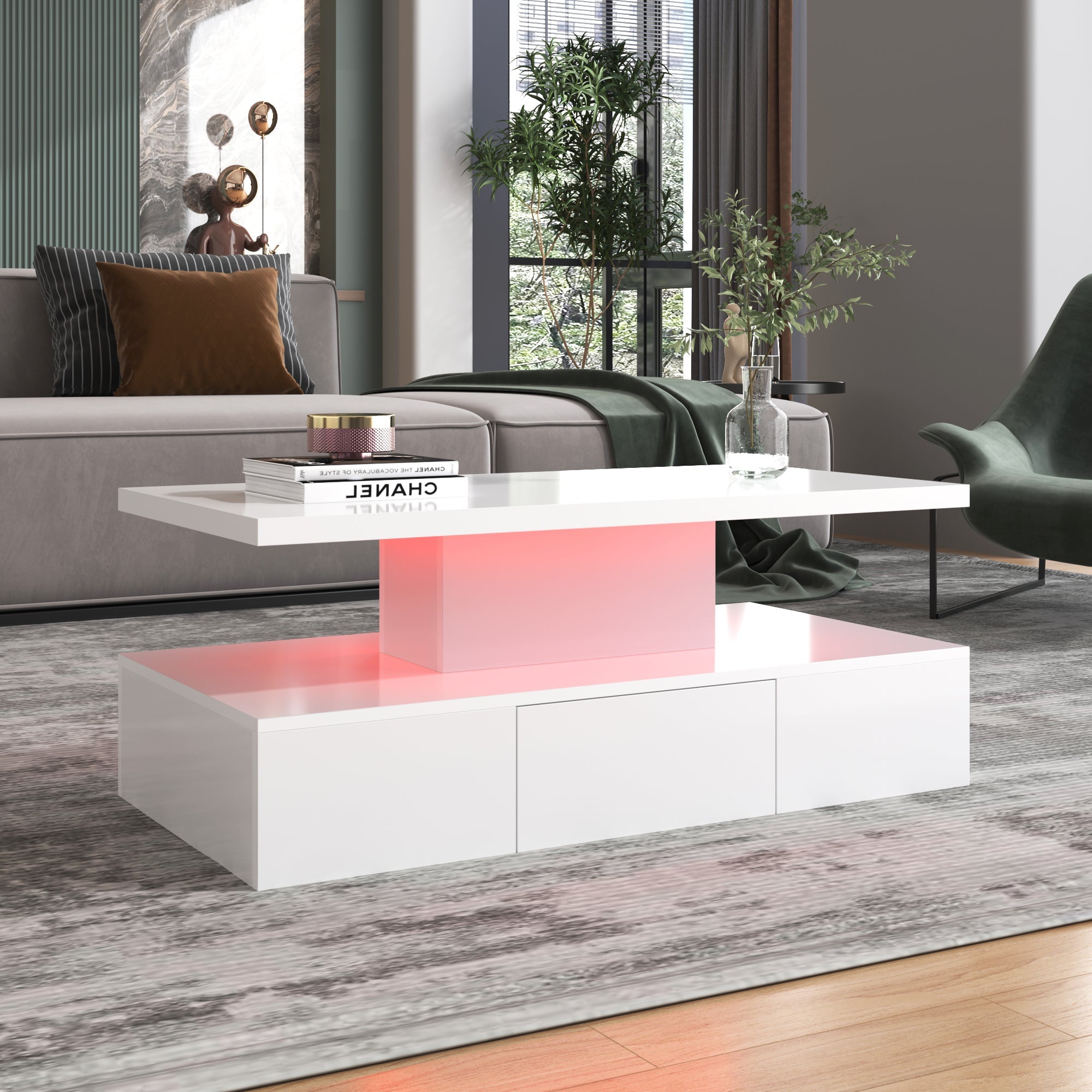 Logidon salontafel hoogglans wit met LED verlichting 100x50x39 cm